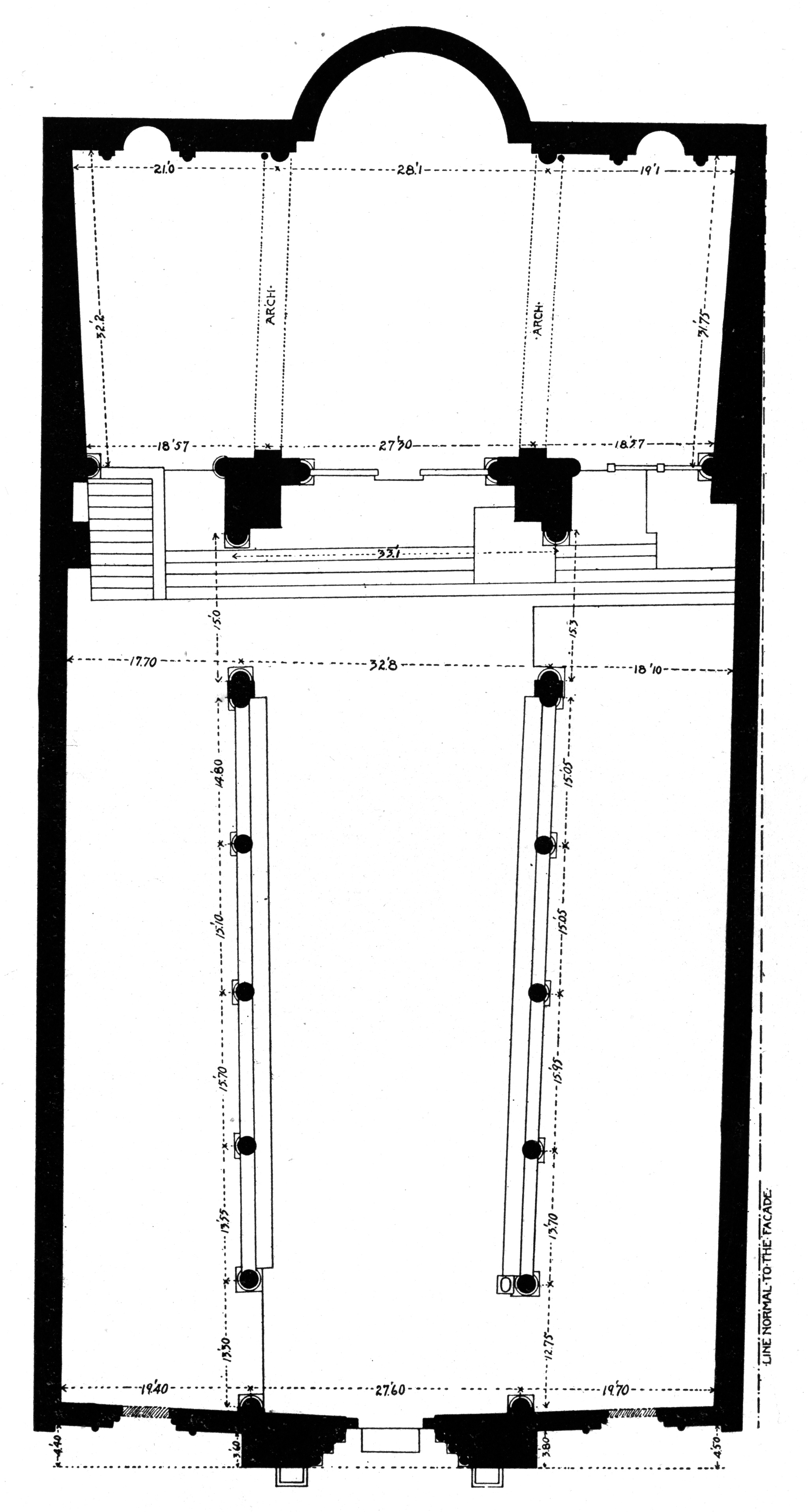 Figure 11: San Pietro in Tuscania, plan, as drawn by William Goodyear (“Modern Church Architecture and Medieval Refinements,” in American Churches , New York: The American Architect, 1915, vol. 1, 6).