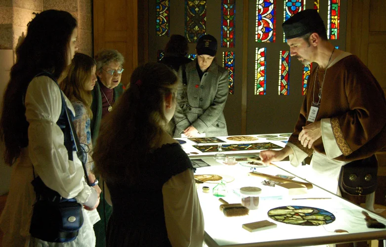 Ken Leap Demonstrates Medieval Glass Painting Techniques in Medieval Gallery