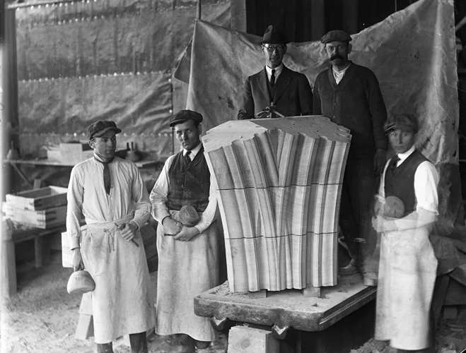 John Walker (Center) and Four Bryn Athyn Cathedral Stone Carvers