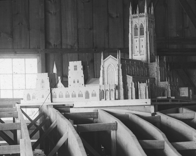Model of Bryn Athyn Cathedral in Woodworking Shop