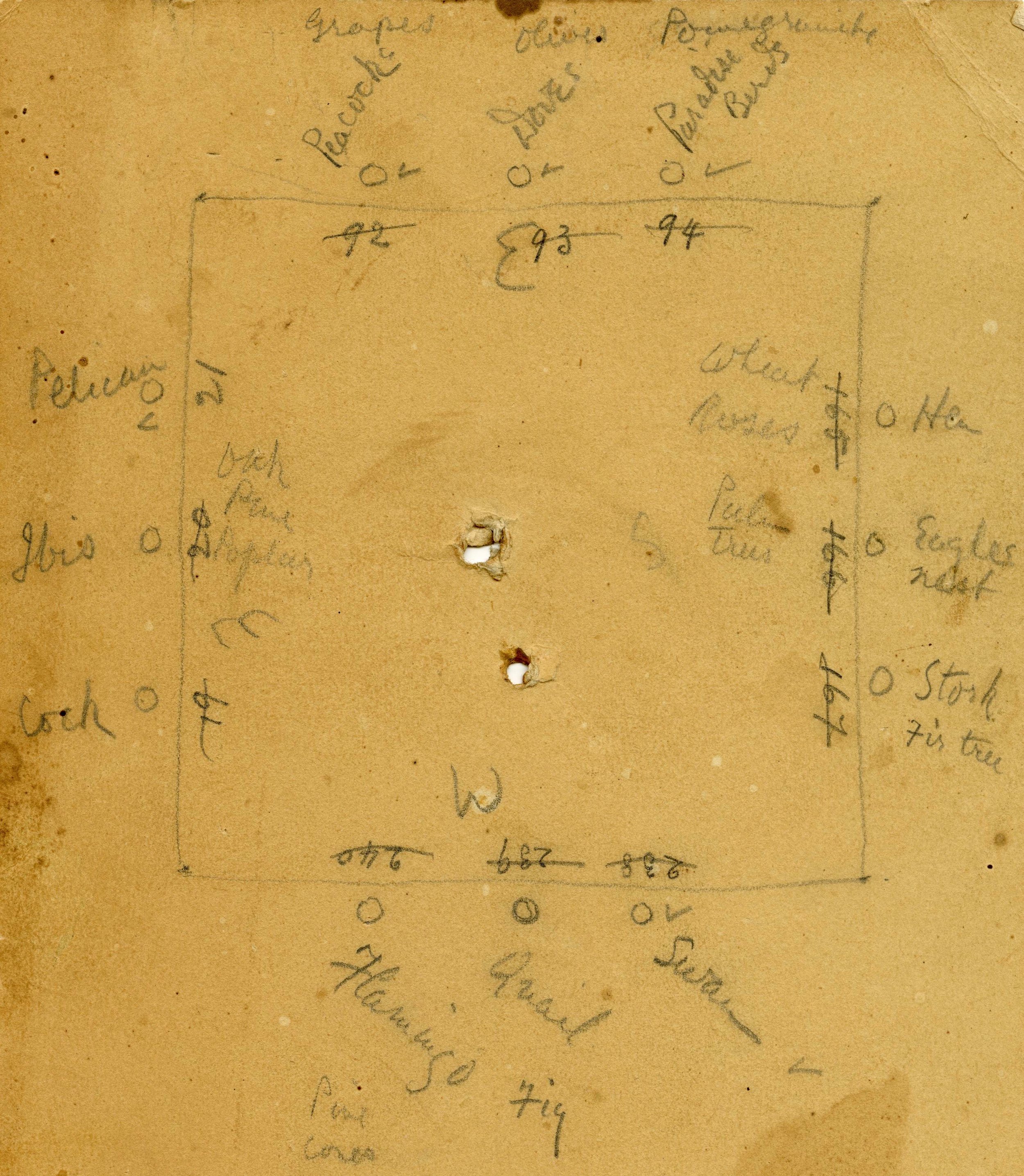 Figure 3: A rough sketch of the cloister plan in Raymond Pitcairn's own handwriting. Glencairn Museum Archives.