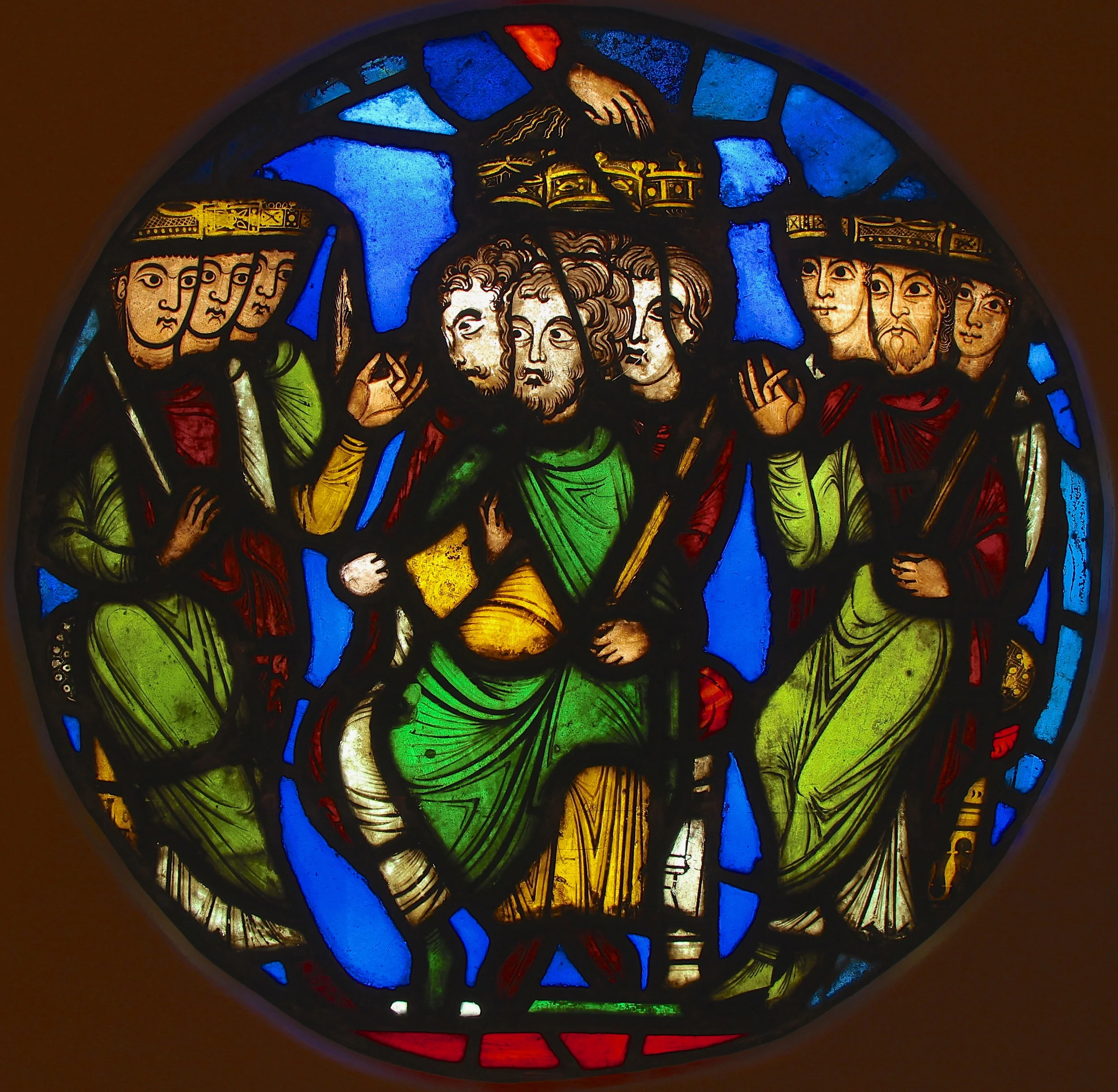 A Triple Coronation from the 12th century First Crusade Window at the Abbey of Saint-Denis.