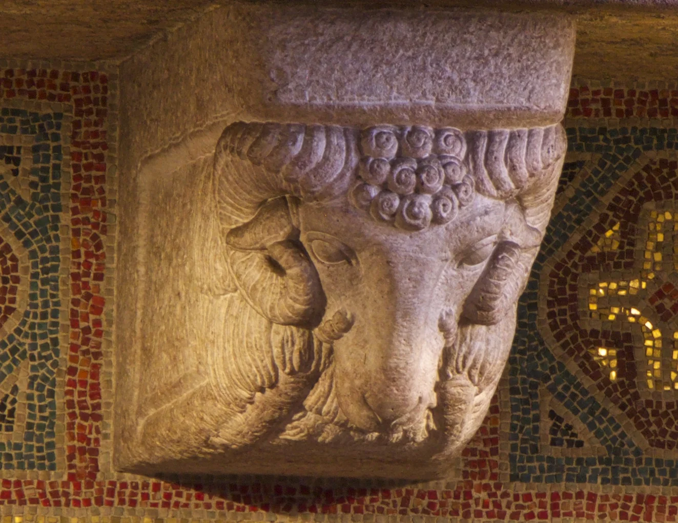 Figure 10: This corbel in the shape of a ram helps support the third-floor balcony in the Great Hall.