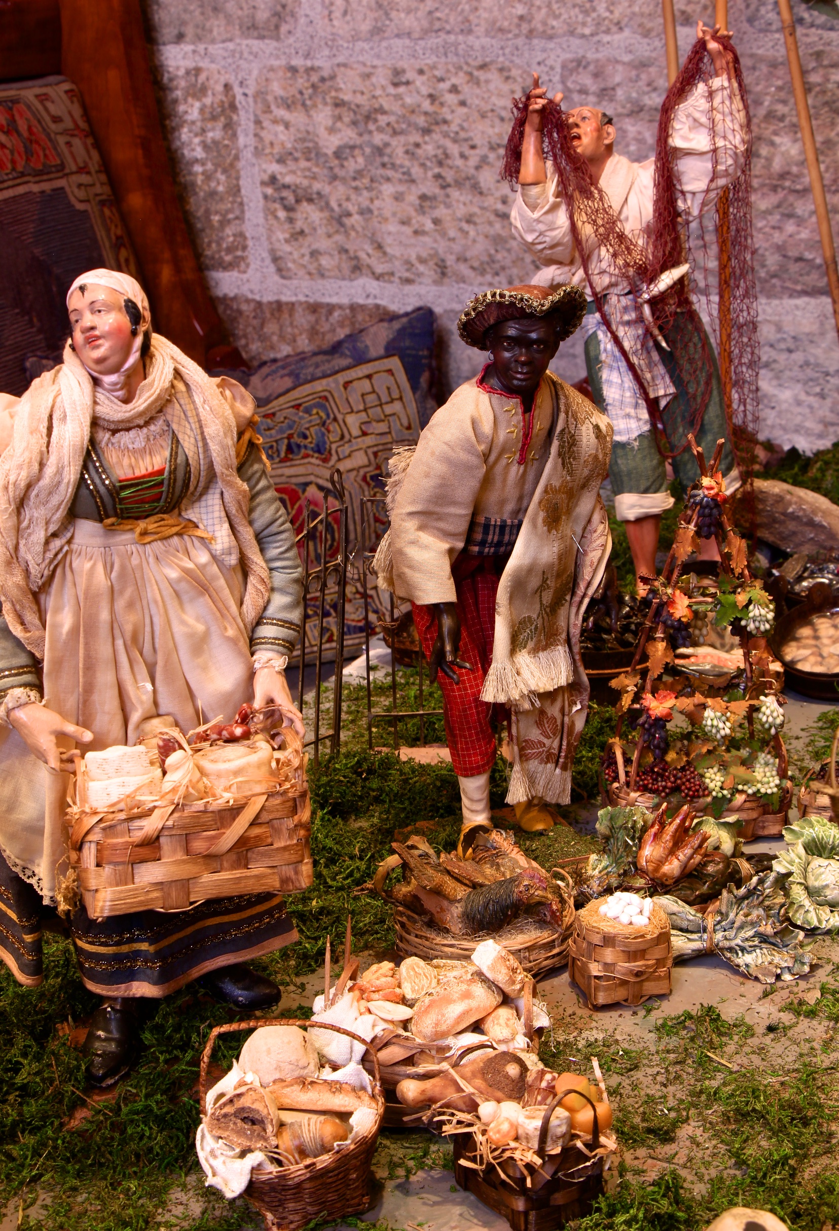 Figure 8: Vendors sell bread, cheese, eggs, grapes, fruit and vegetables, while the fishmonger announces his catch of the day.