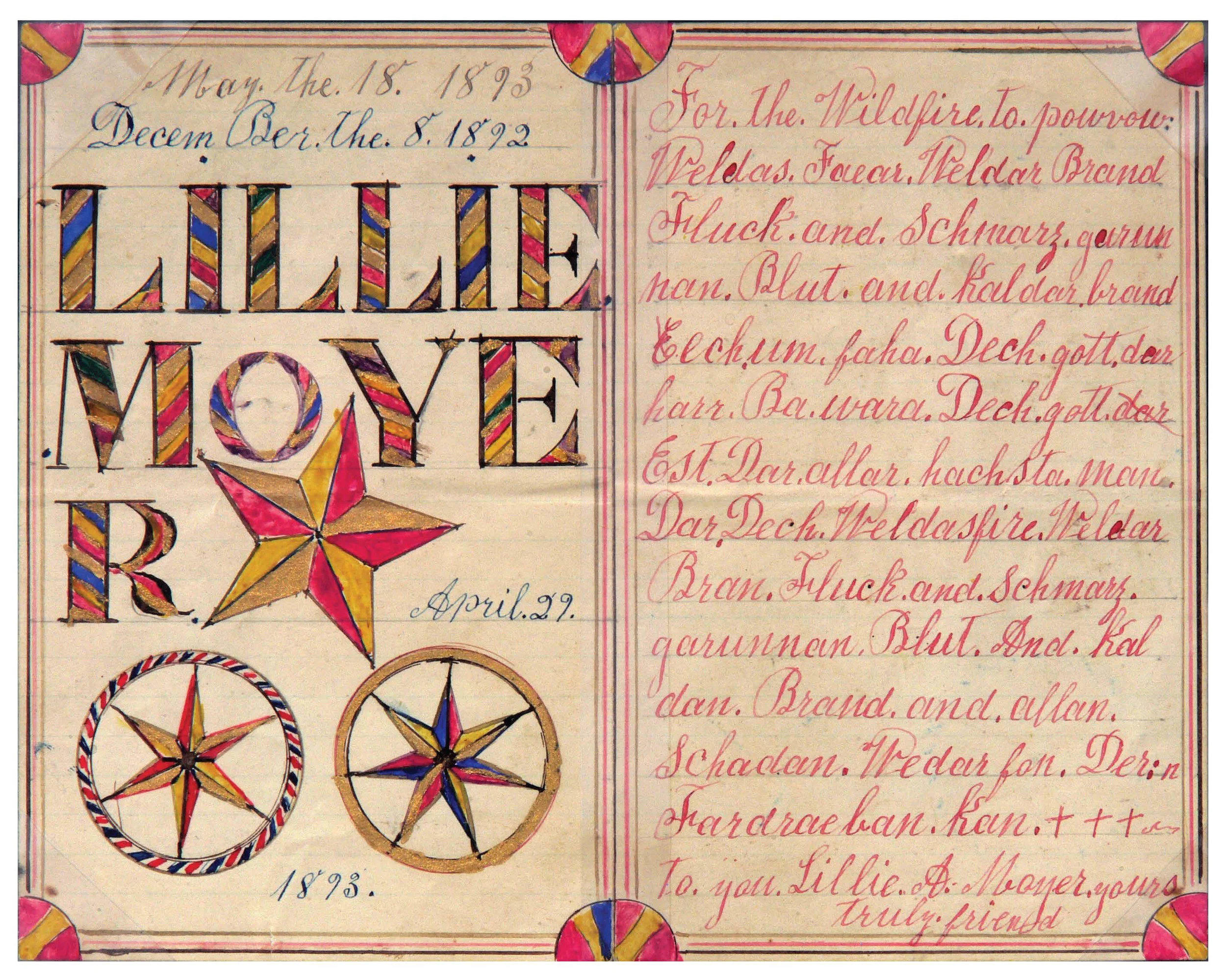 Figure 20: Powwow instructions of Lillie A. Moyer for treating wildfire, Tulpehocken, Berks County, 1893. Heilman Collection of Patrick J. Donmoyer; formerly of the Lester P. Breininger Collection.