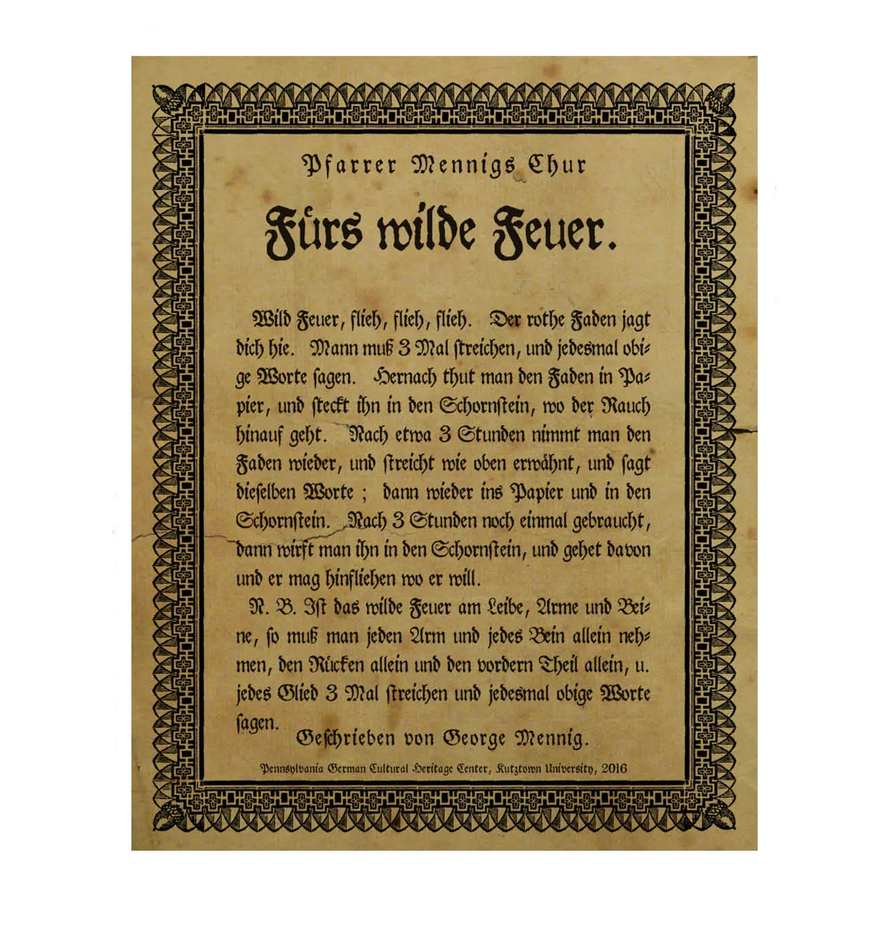 Figure 18: Typographical reproduction of of Rev. Mennig’s Cure, based on the Roughwood Collection. PA German Cultural Heritage Center at Kutztown University.
