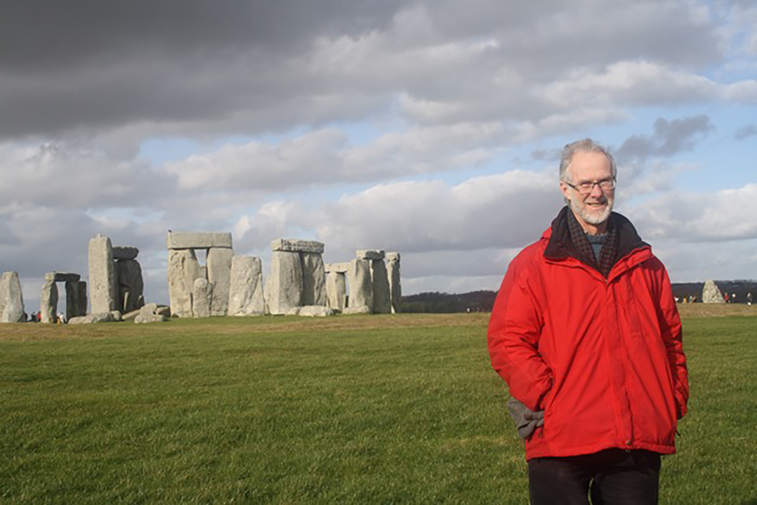 Crispin Paine at Stonehenge, a prehistoric monument in Wiltshire, England.