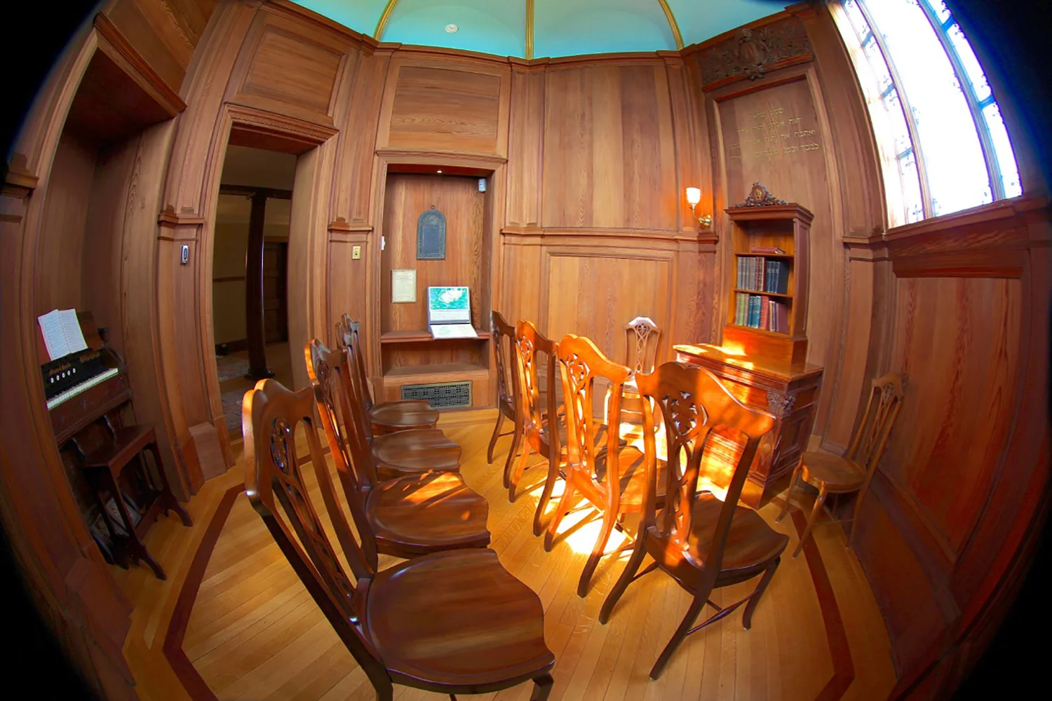 Figure 7: The Cairnwood chapel, looking north toward the entrance. The room, octagonal in shape, is located in the tower at the top of the main staircase.