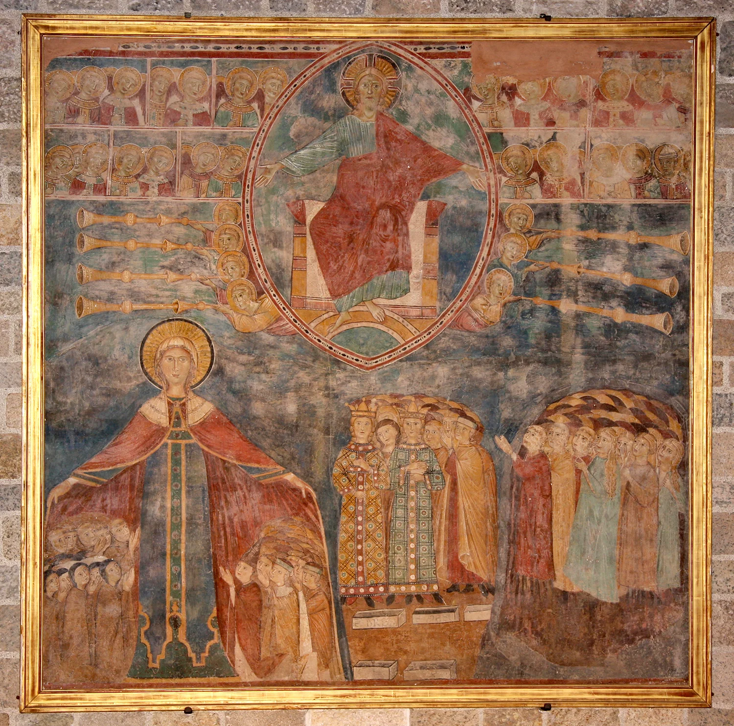 Christ in Majesty, from a church in Spoleto, 14th century, fresco, in the Great Hall of Glencairn Museum. In 1931 Raymond Pitcairn loaned this fresco to the Philadelphia Museum of Art for the opening of their new medieval galleries. 