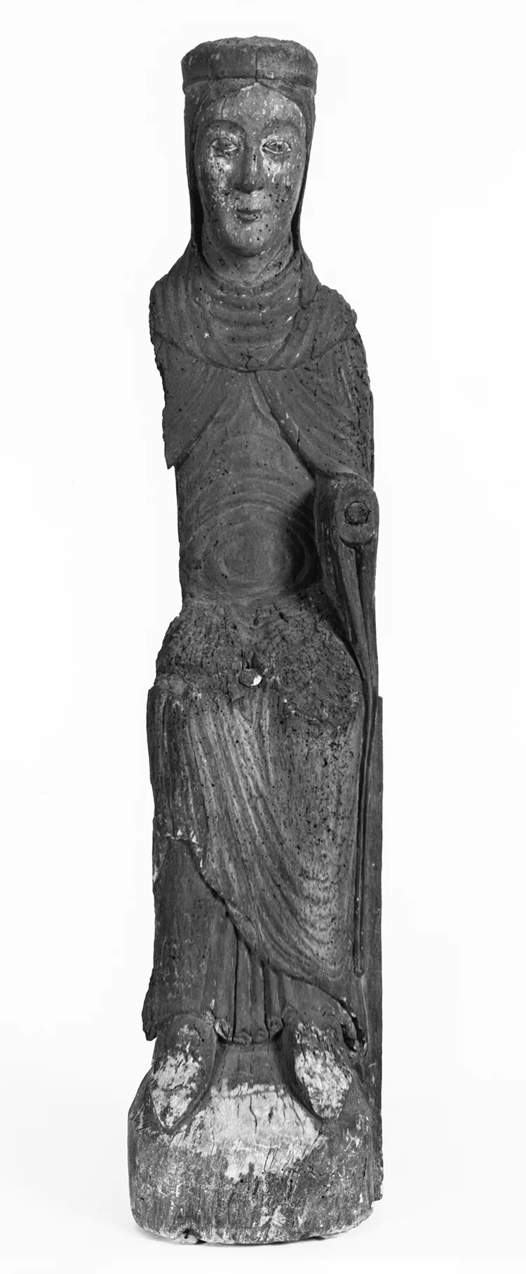 Figure 18: Enthroned Virgin, Île de France, third quarter of the 12th century, wood with polychromy, 44 x 9 ½ x 8 in., long-term loan of Glencairn Museum.