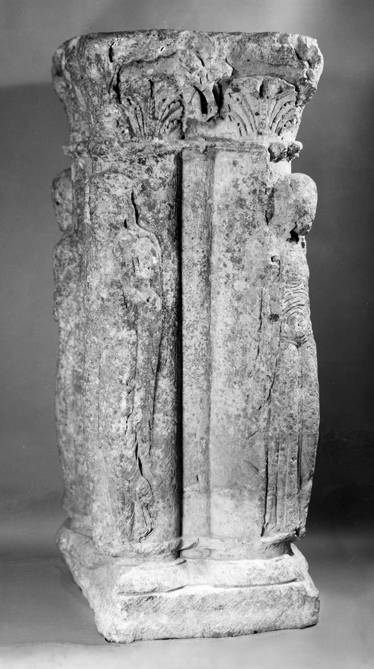 Figure 9: Compound Support with Allegorical Figures, French, c. 1170-80, limestone, 43 x 16 ½ x 6 ¾ in., Glencairn Museum.