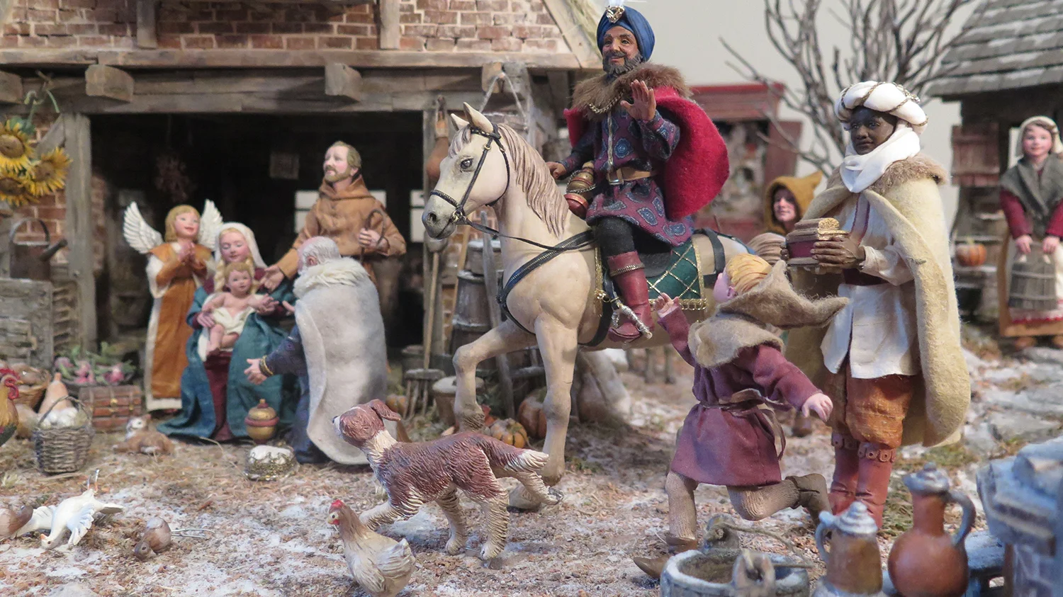 Figure 2: Three wise men arrive at the stable with gifts for the Christ Child. This three-dimensional Flemish Nativity was made by Karen Loccisano and her husband R. Michael Palan. Photo by R. Michael Palan.