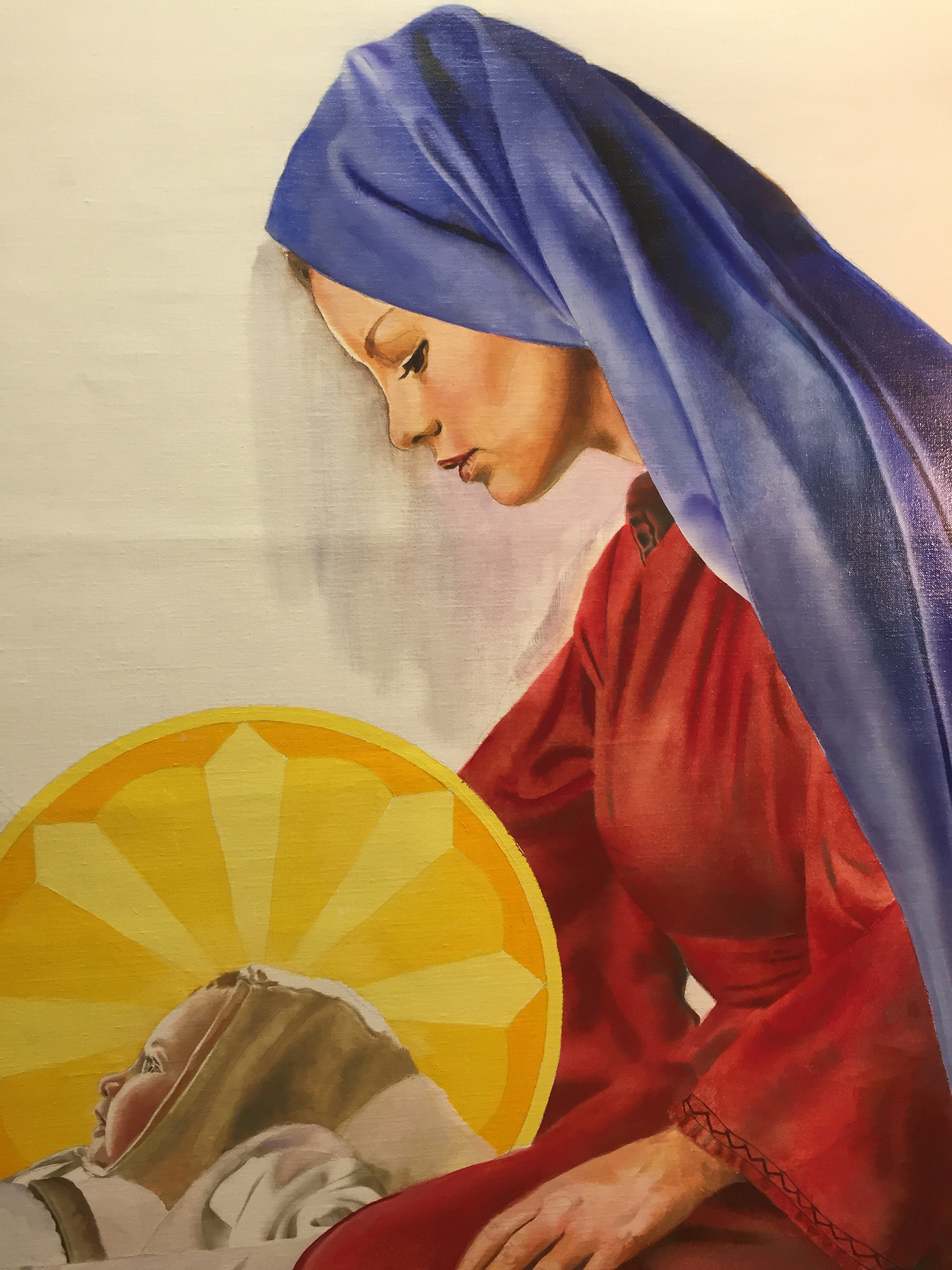 Figure 6: “Mary and the baby, nearly complete, with the oil glazes applied. Because of the scale of this painting, and the fact that I could only work on one section at time, I found that it was easiest to complete (or nearly complete) one section, and then move on to the next.” (Edwin Herder)