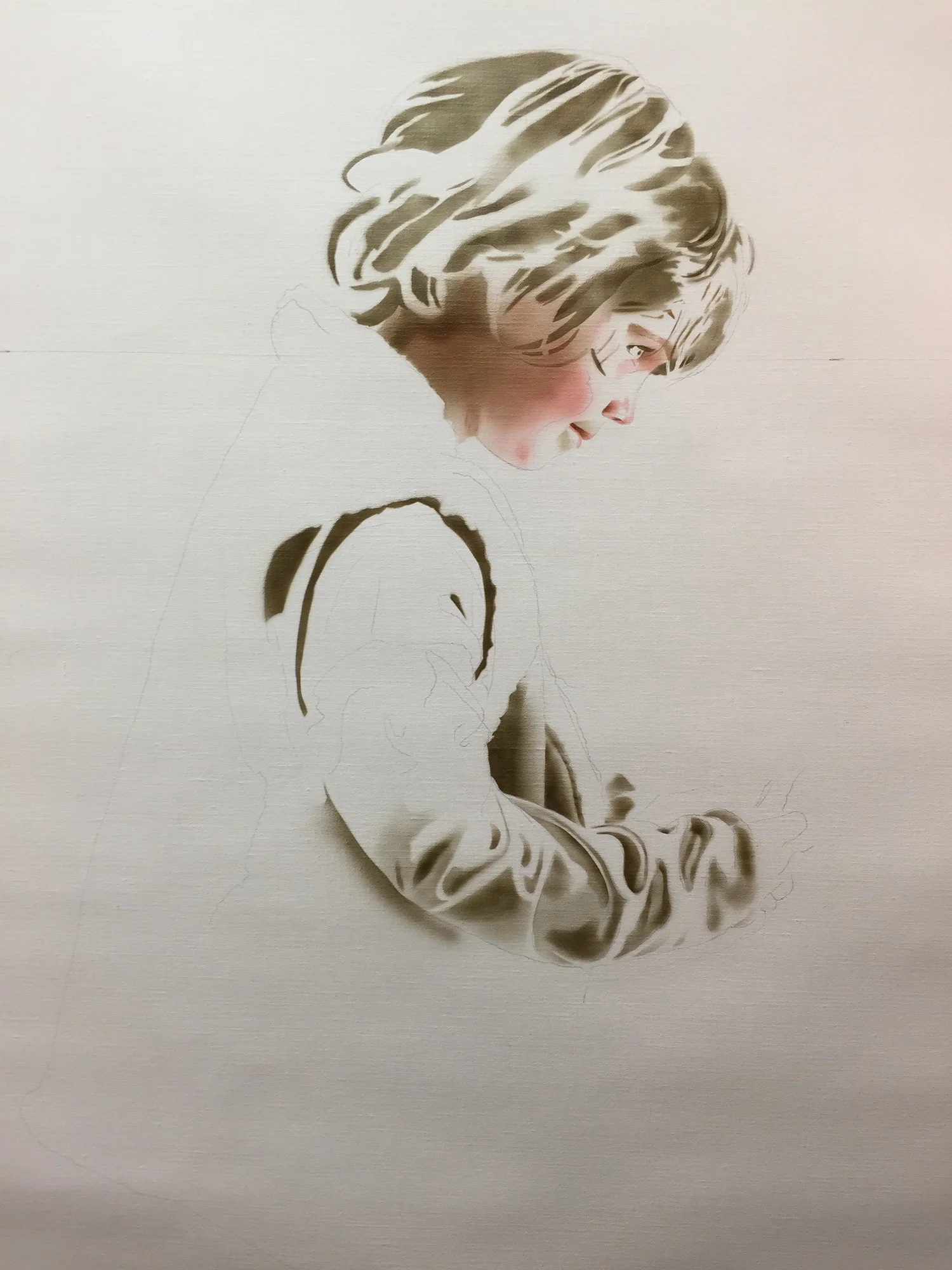 Figure 10: The first stage of the shepherd boy, in airbrushed acrylic.