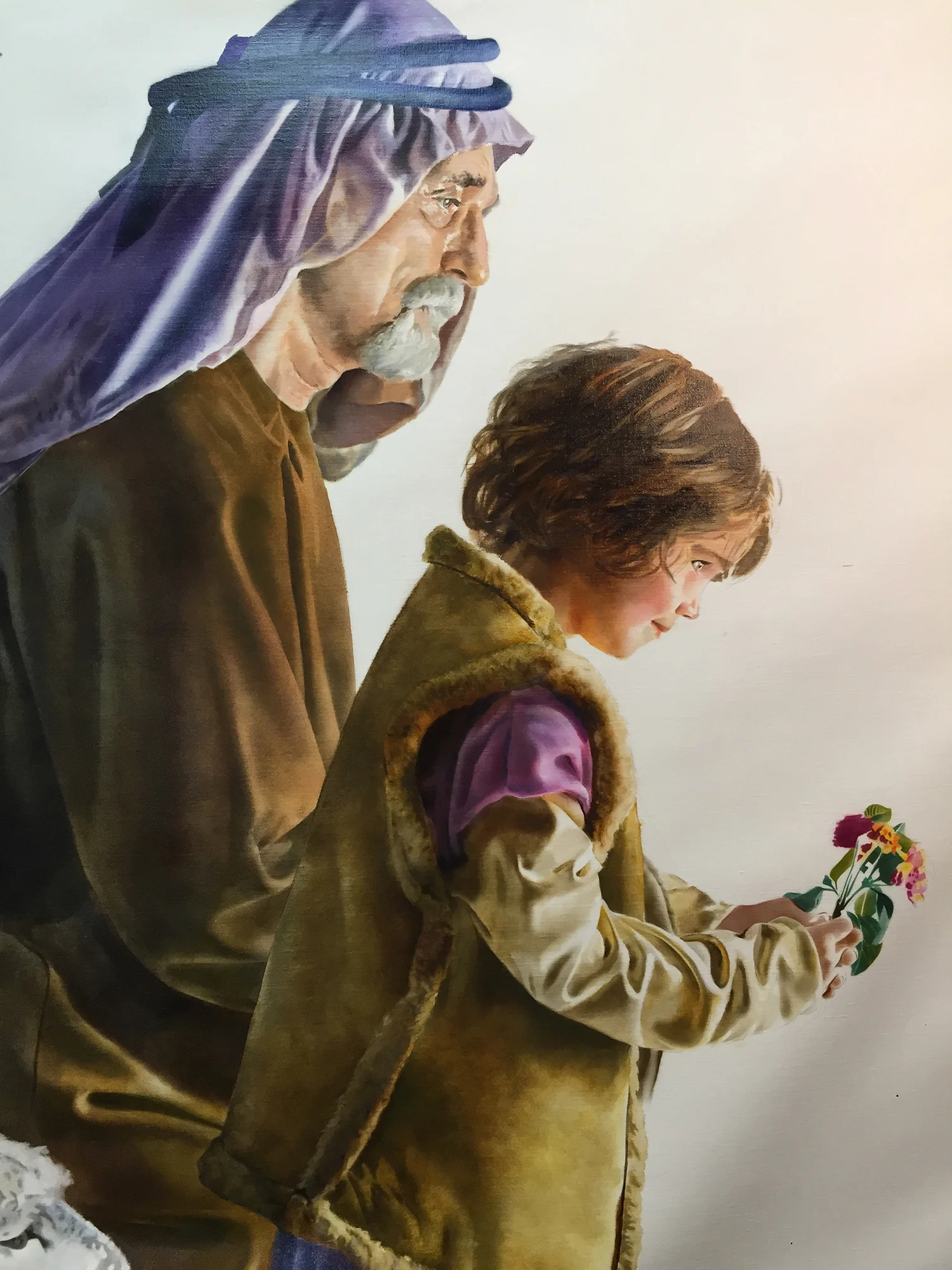 Figure 11: A detail of the shepherds before the background was painted. These are the finished figures with oil and oil glazes over an acrylic underpainting.