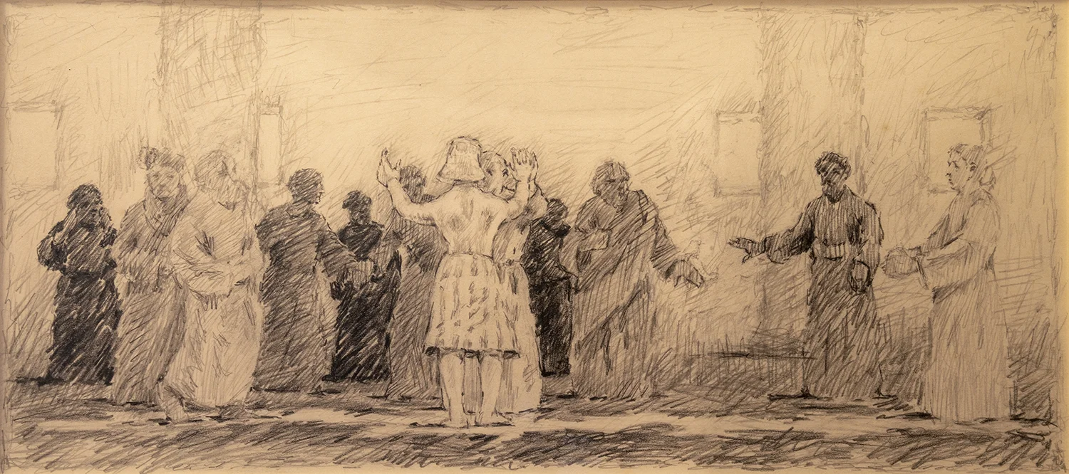 Figure 13: Joseph Revealing His True Identity to His Brothers . Study. Genesis 45:1-15 . Pencil, 1985. On loan from Siri Yardumian Hurst. See Figure 14.