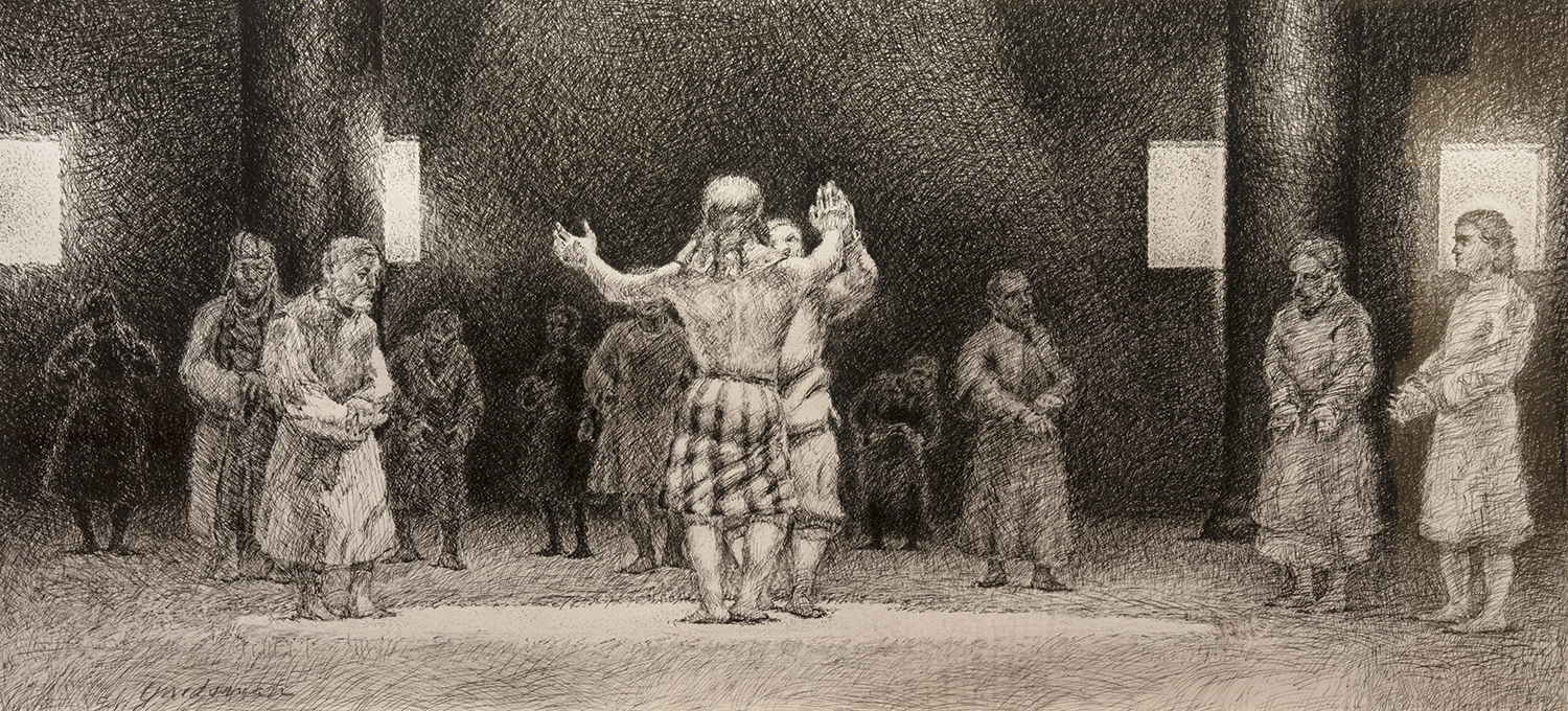 Figure 14: Joseph Revealing His True Identity to His Brothers . Genesis 45:1-15 . Pen and ink, 1985. Collection of Glencairn Museum. See Figure 13.