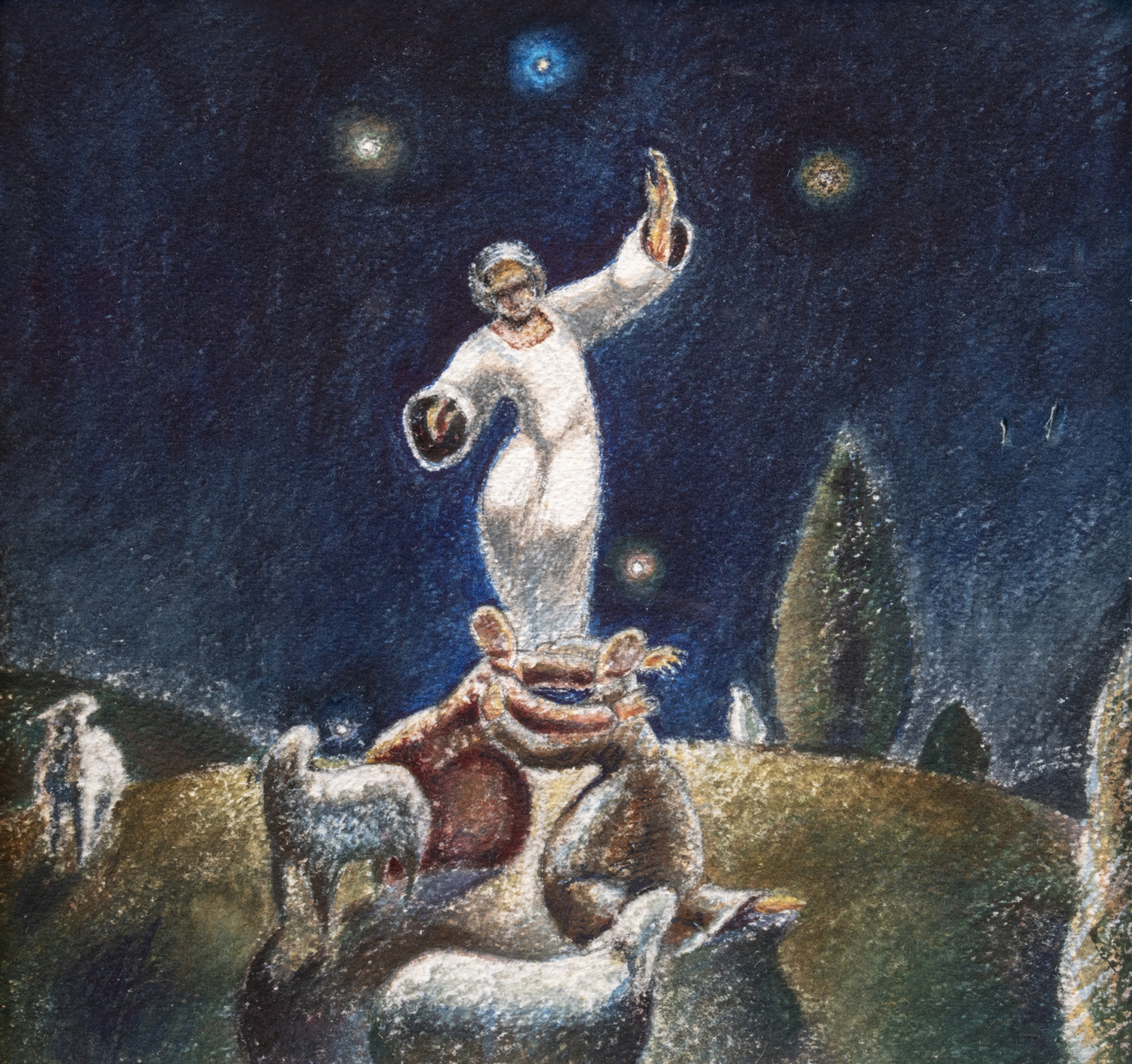 Figure 16: Annunciation to Shepherds . Study. Luke 2:8-14 . Watercolor, 1977. On loan from Siri Yardumian Hurst. See Figure 17.
