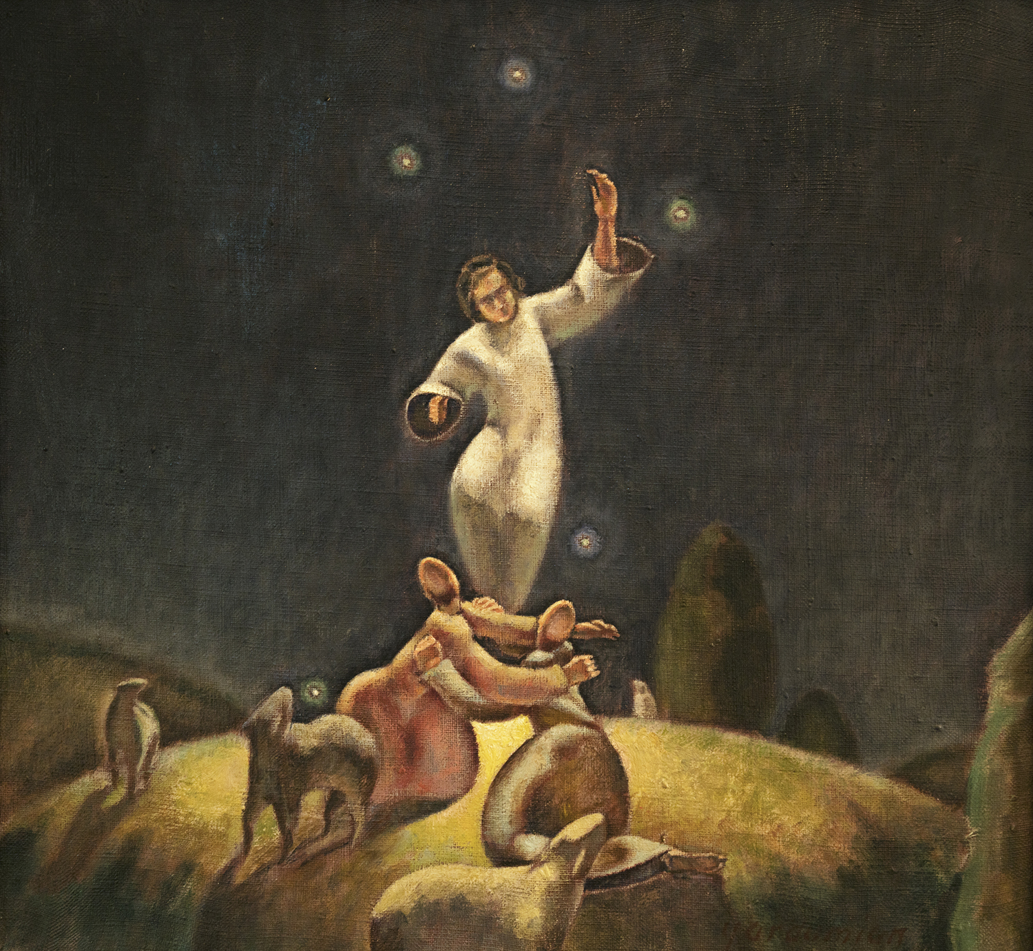 Figure 17: Annunciation to Shepherds . Luke 2:8-14 . Tempera and oil, 1977. Collection of Glencairn Museum. See Figure 16.