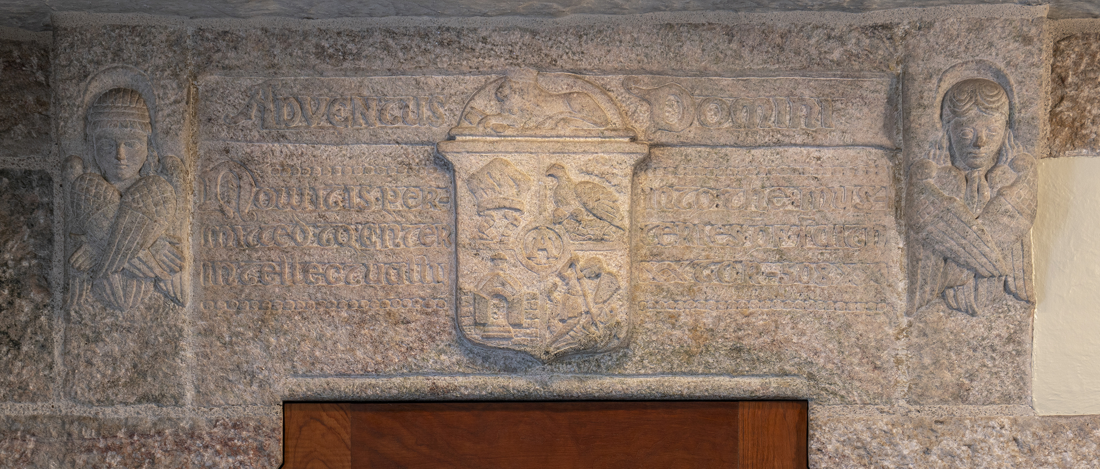 Figure 16: The lintel above Glencairn's chapel door is carved in granite.
