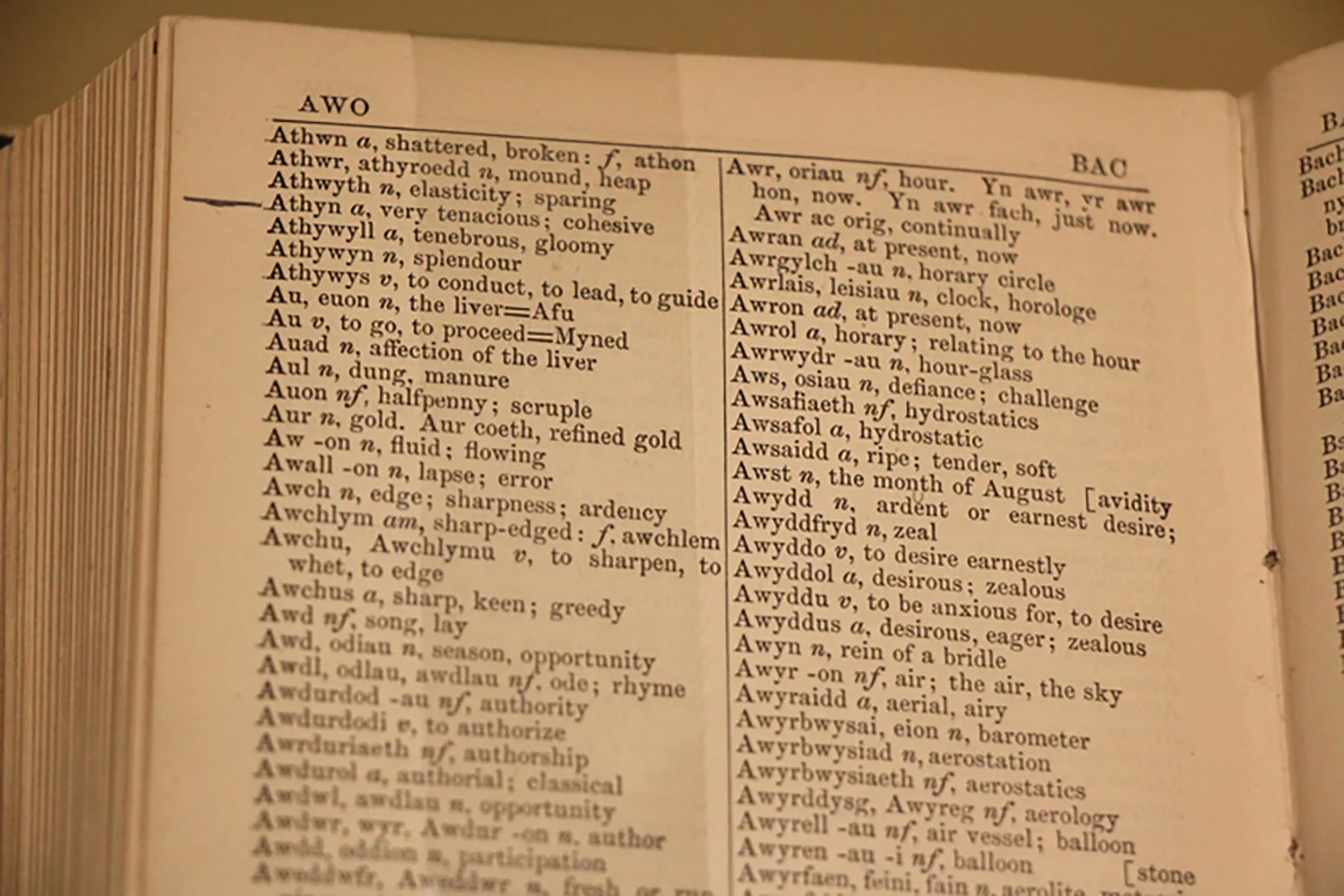 Figure 6: An English-Welsh Pronouncing Dictionary , published by William Spurrell in 1872, was purchased for Bishop William F. Pendleton by Samuel Hicks, a member of the Village Association who had been born in Wales. This is Pendleton’s own copy of the dictionary he used to create the name “Bryn Athyn.” This dictionary is on loan to Glencairn Museum from the Swedenborg Library, Bryn Athyn.
