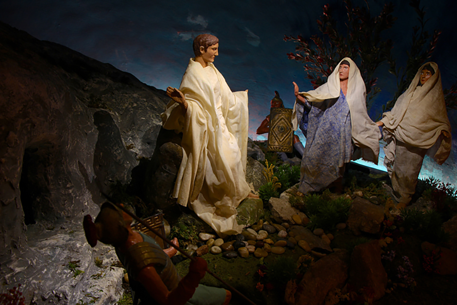 Figure 6: Mary Magdalene and “the other Mary” come to visit Christ’s tomb on Sunday morning and are met by an angel. This scene is part of the Winfred Hyatt Easter scenes designed for the Pitcairn family in the 1920s.