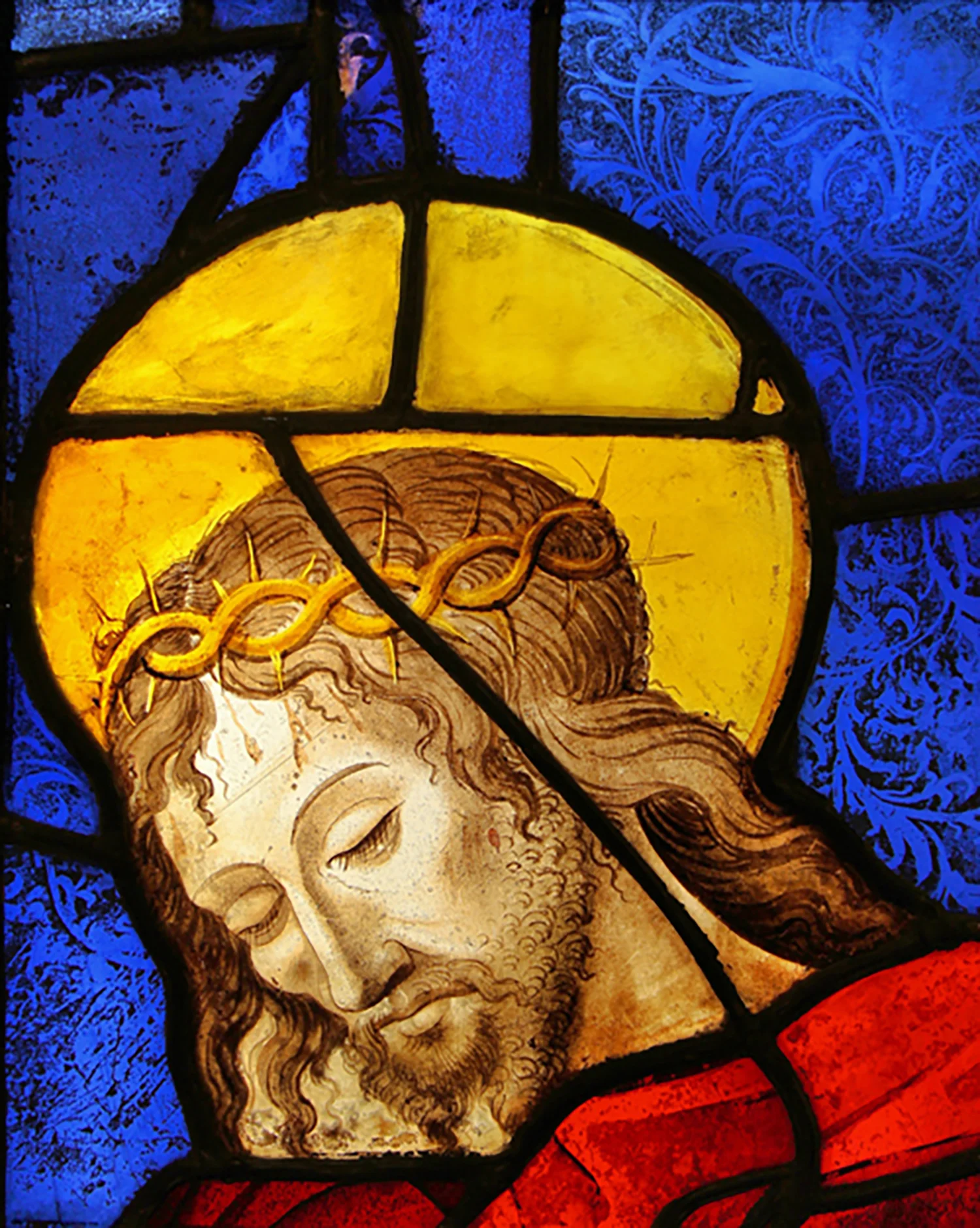 Figure 10: Sixteenth-century French stained-glass panel with the head of Christ. Glencairn Museum, 03.SG.9.
