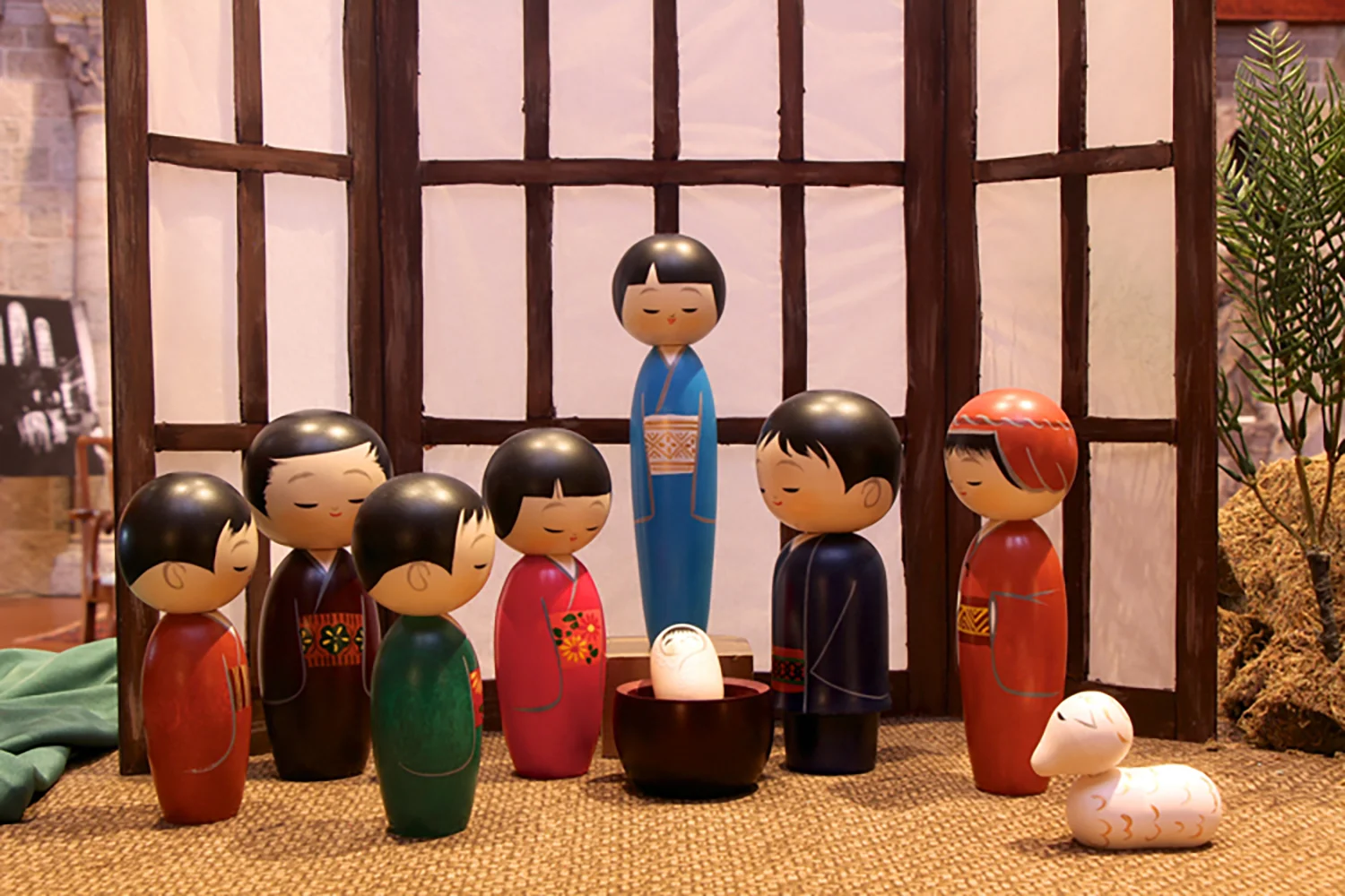 Figure 11: This nine-piece Nativity was designed by Hajime Miyashita for the company Kokeshi Designs. The making of Kokeshi dolls is recognized as a traditional folk art in Japan. The figures have peaceful smiling faces, and their heads are slightly bowed in reverence for the Christ Child.