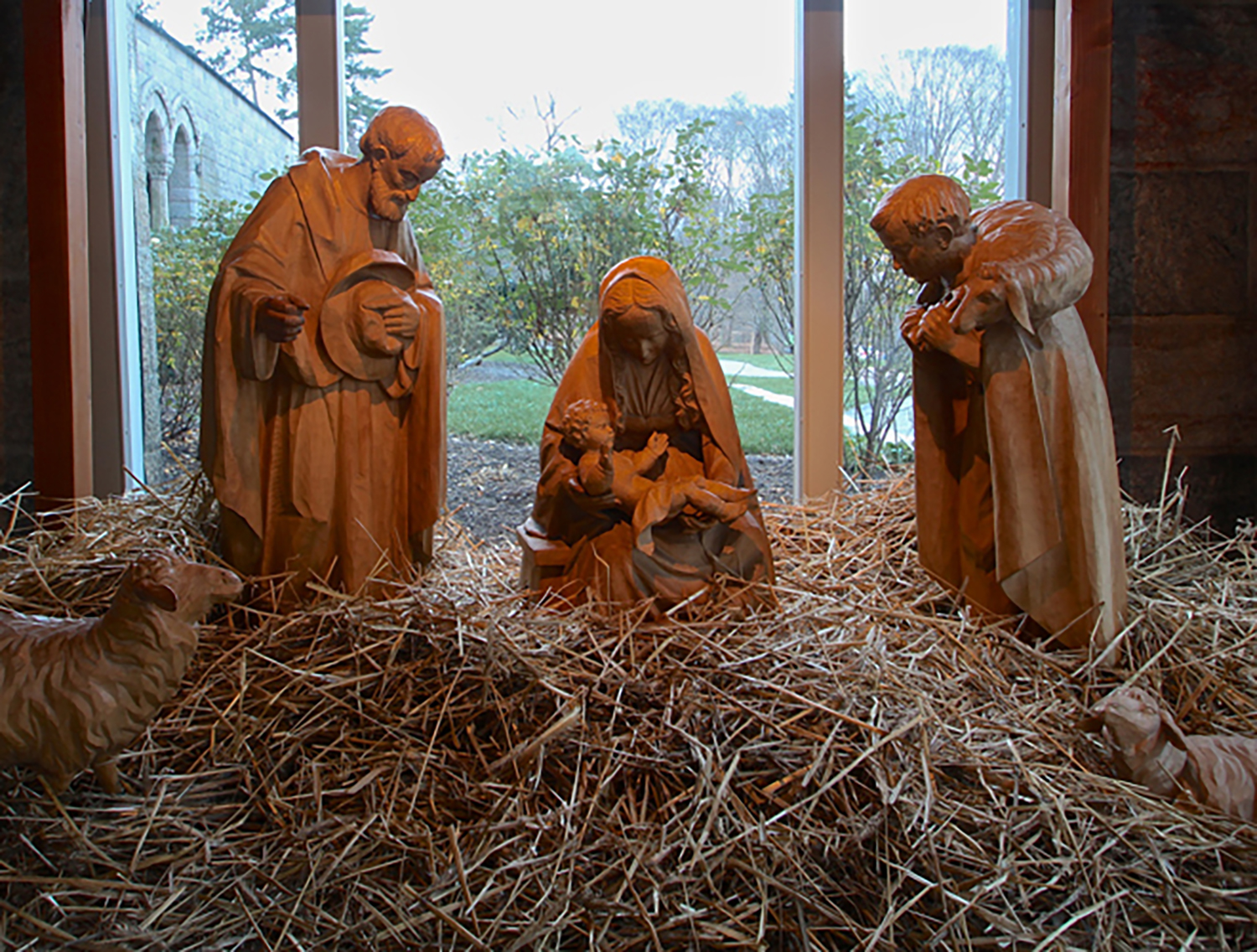 Figure 15: Nativities have been carved in the small Bavarian village of Oberammergau for many generations, and today approximately 200 woodcarvers work in the village. At one time Ludwig Kraus, who carved this large Nativity from basswood, had 45 woodcarvers working for him in his studio. This Nativity, which Kraus carved between 1958 and 1965, was in the window of Marshall Field’s flagship store in Chicago at Christmastime. Kraus died in 1982, but the woodcarving shop continues under his nephew, Ernst Kraus, who apprenticed with his uncle. On loan from the National Christmas Center and Museum.