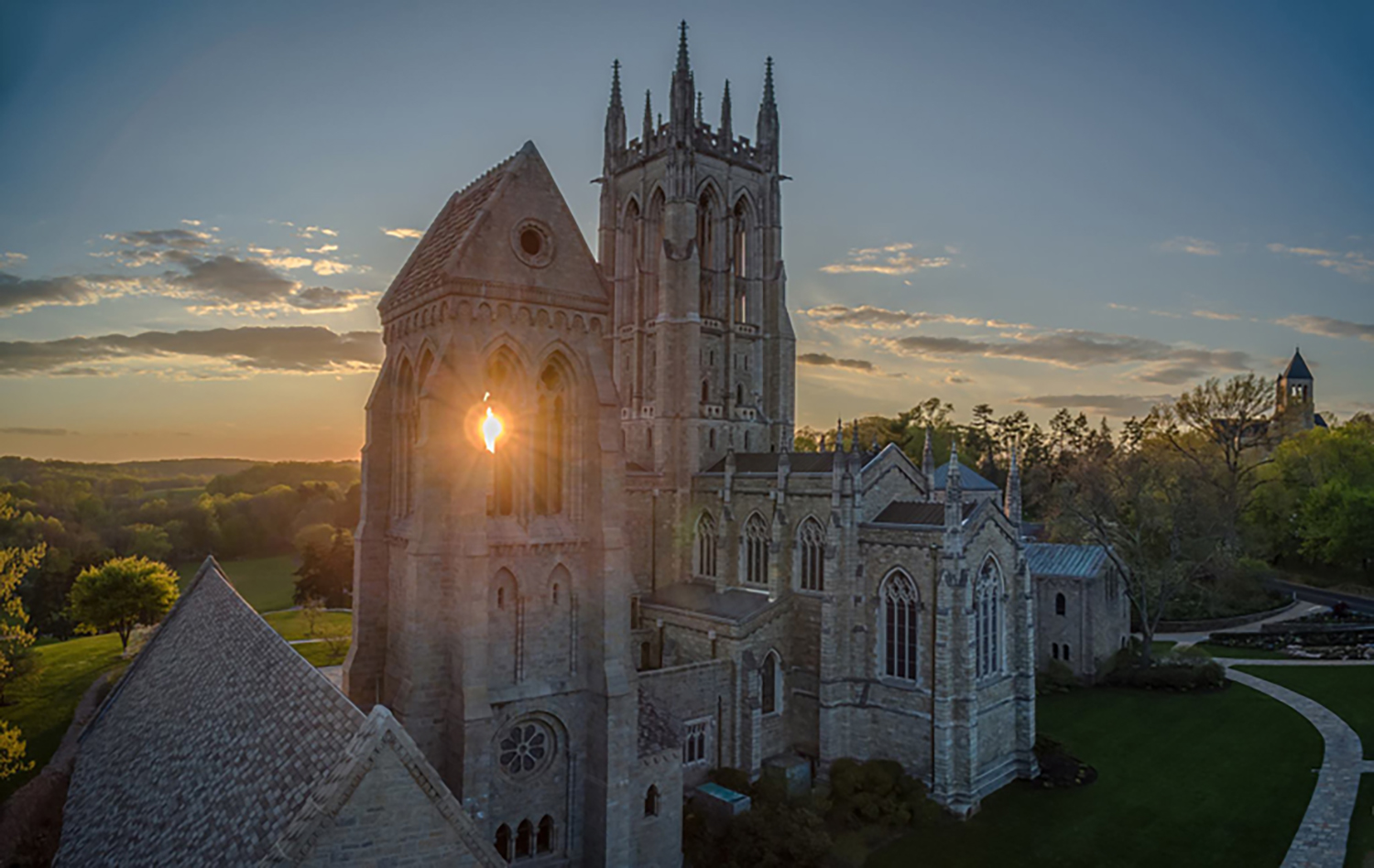 Figure 7: Aerial view of Bryn Athyn Cathedral. Photograph by Brent Schnarr.