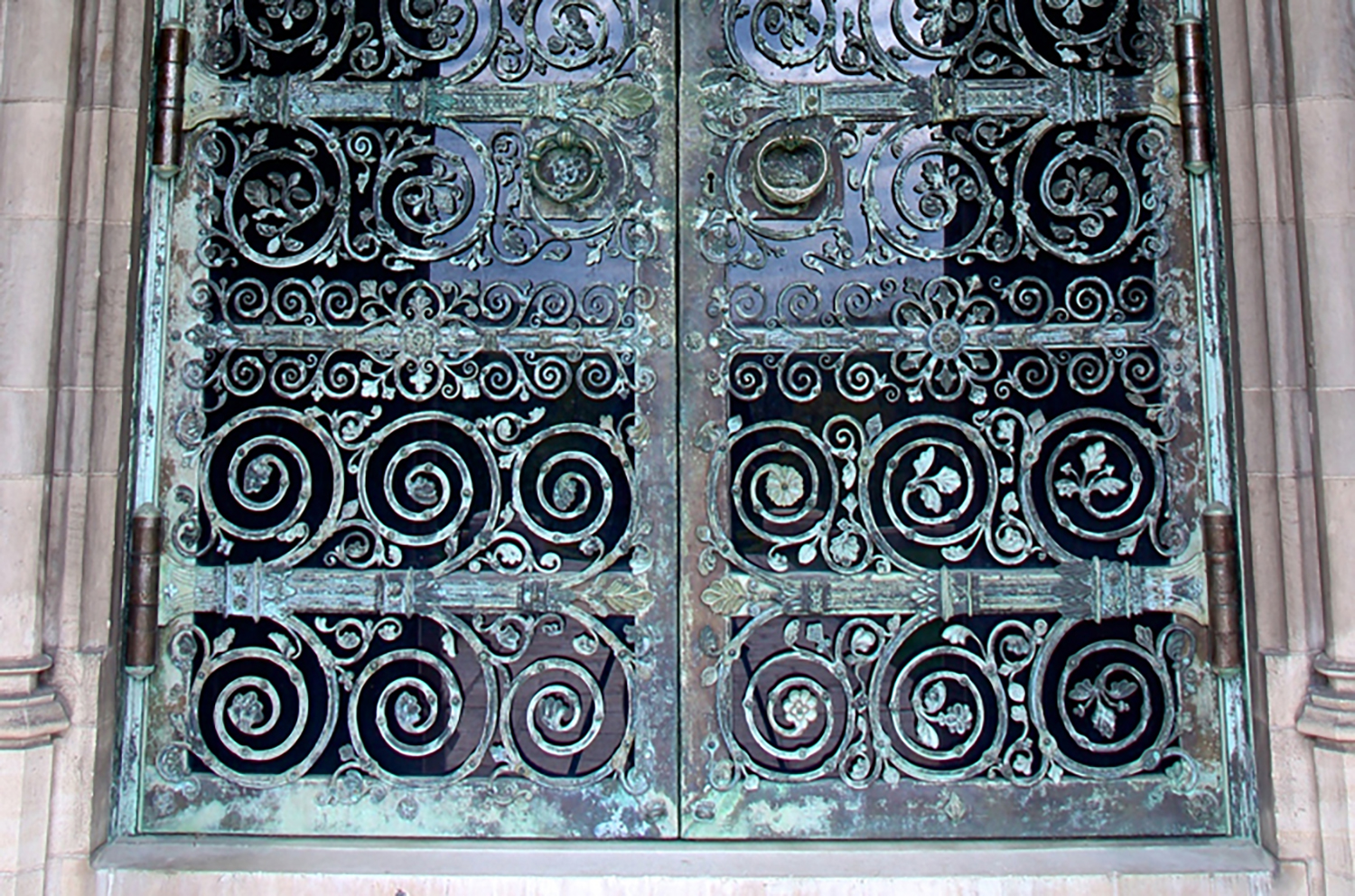 Figure 11: The lower portion of Bryn Athyn Cathedral's west door made from Monel and glass.