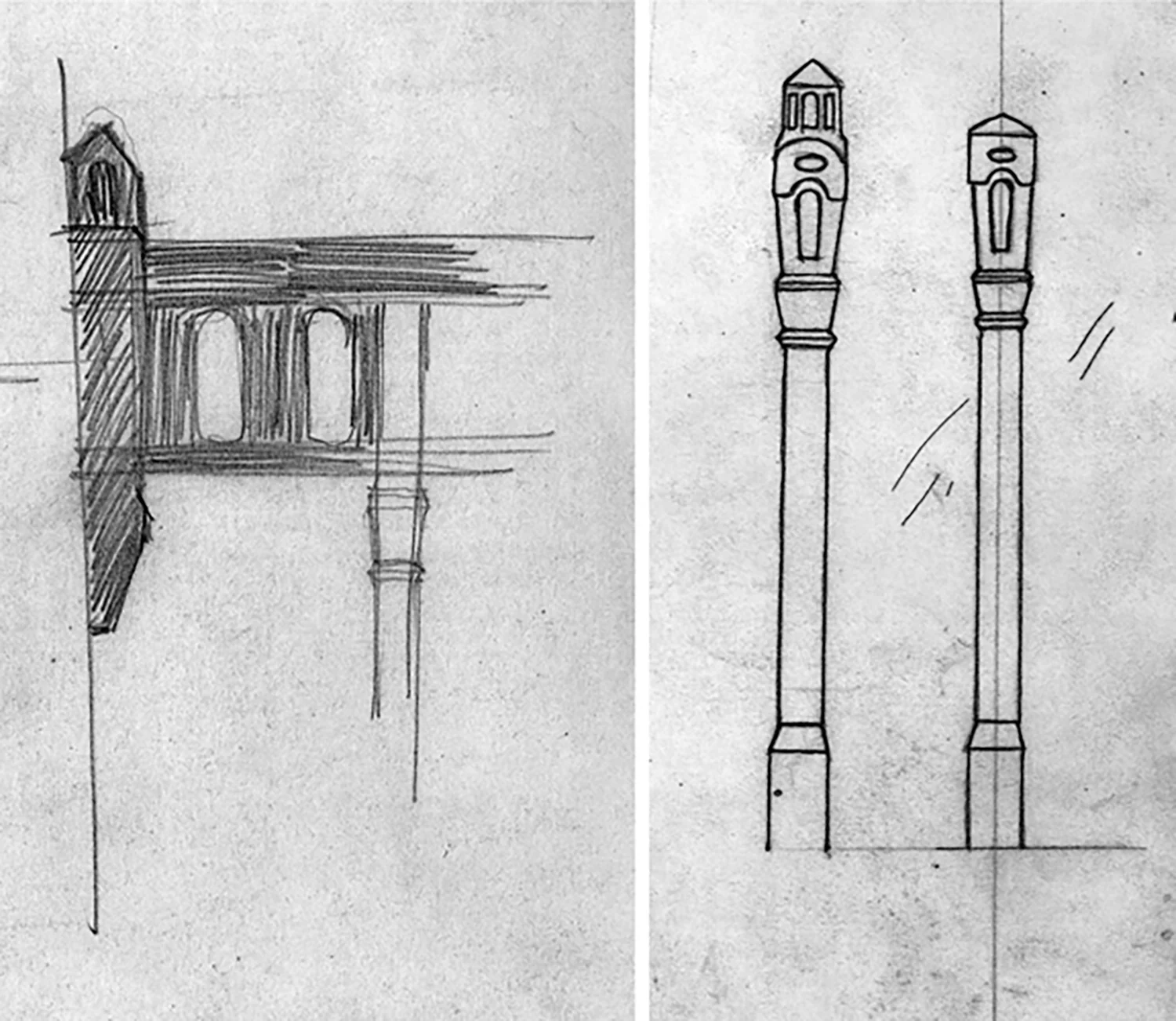 Figure 14: These rough sketches by Parke Edwards appear to be design ideas for Glencairn’s third-floor balcony railing.