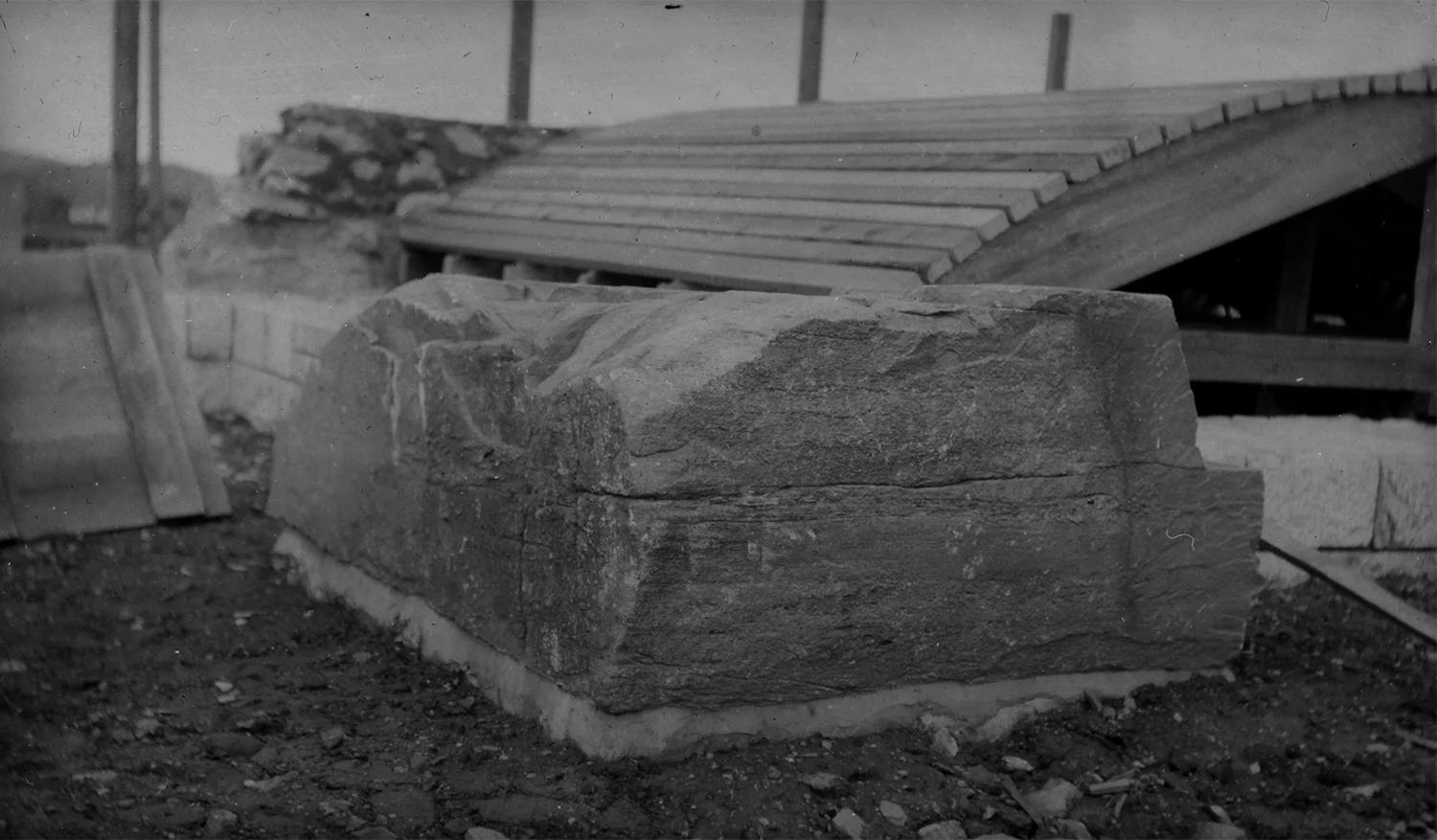 Figure 6: The cornerstone in place as construction proceeds during the summer of 1914.