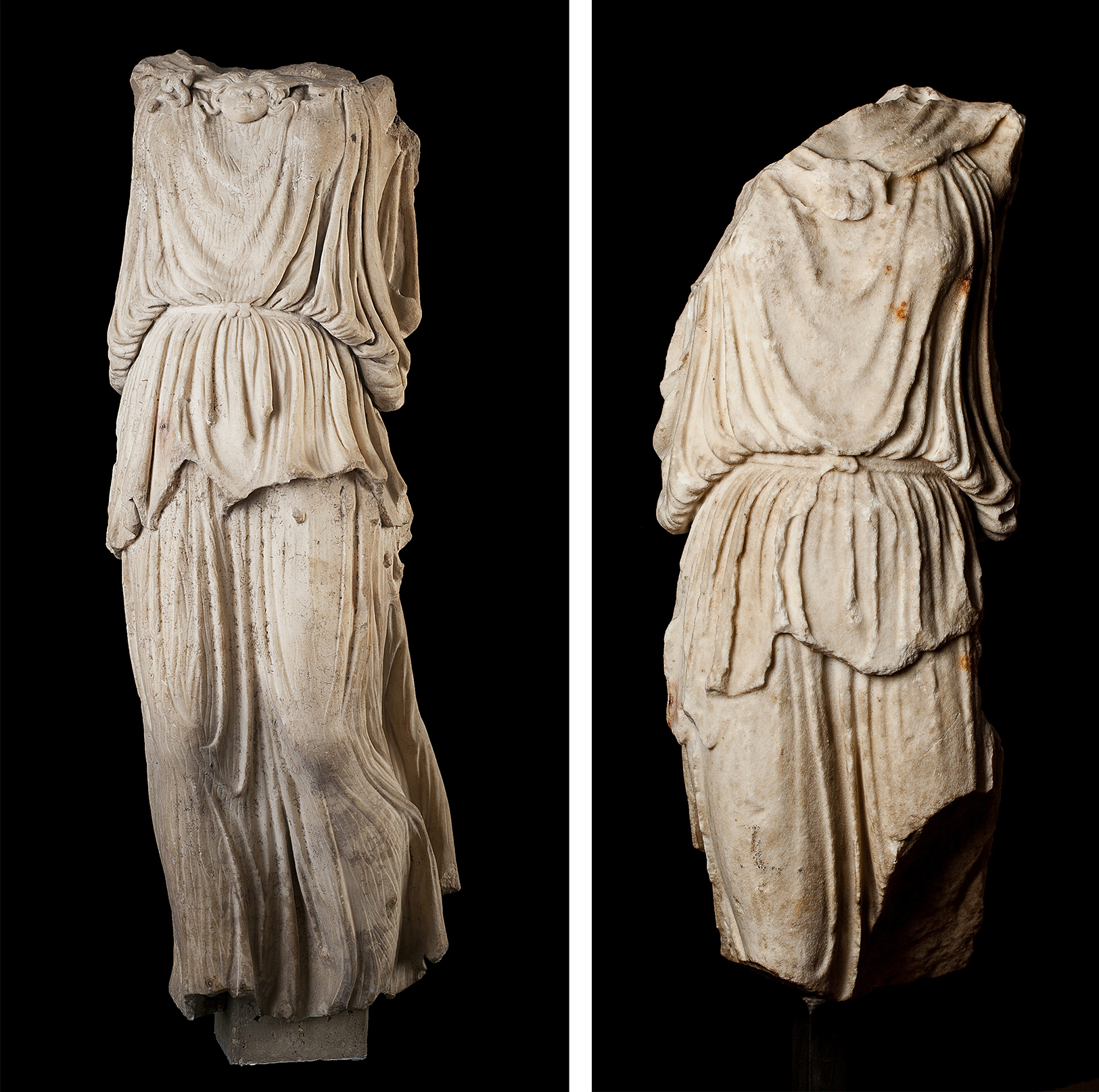 Figure 2a (left) and 2b (right): Frontal views of the Glencairn Minerva Victoria (left) and the Sorgente Athena Nike (right).
