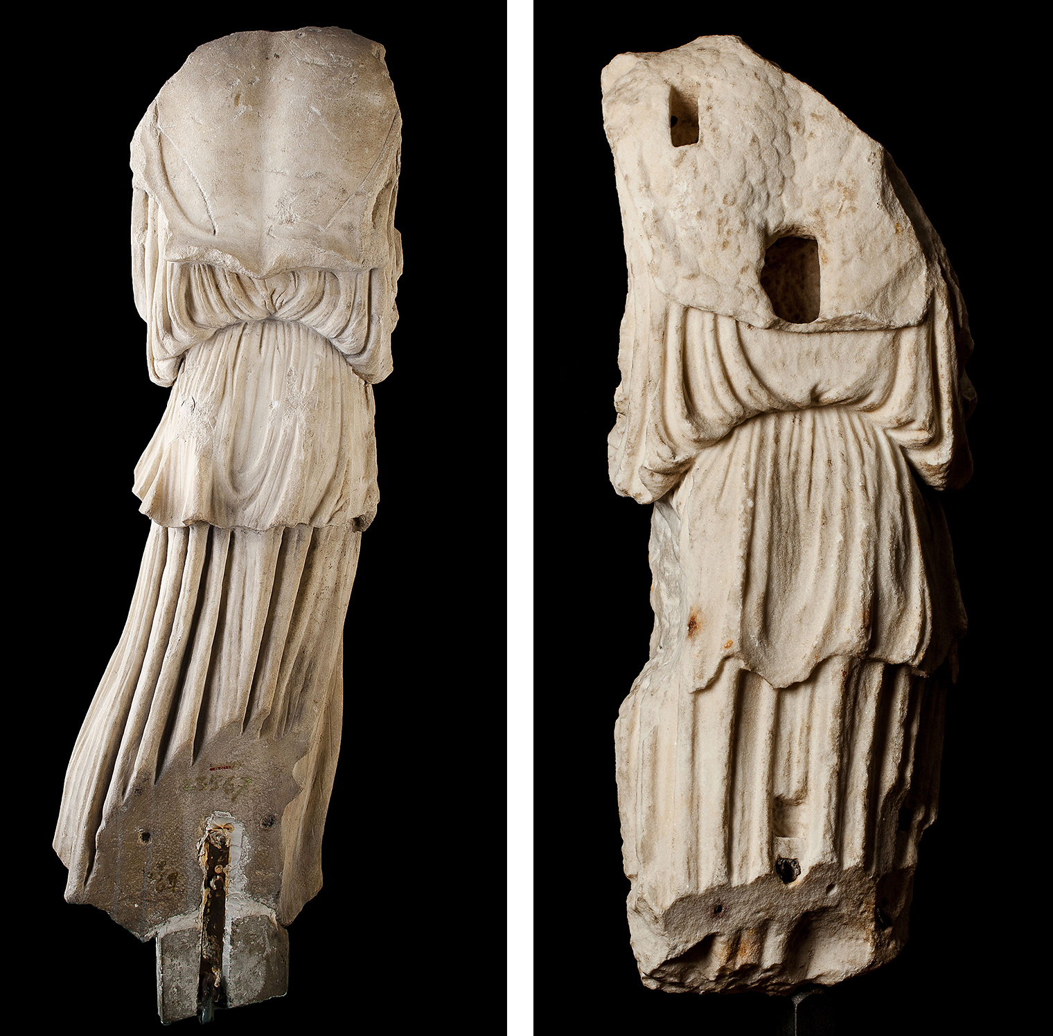 Figure 3a (left) and 3b (right): Back views of the Glencairn Minerva Victoria (left) and the Sorgente Athena Nike (right).