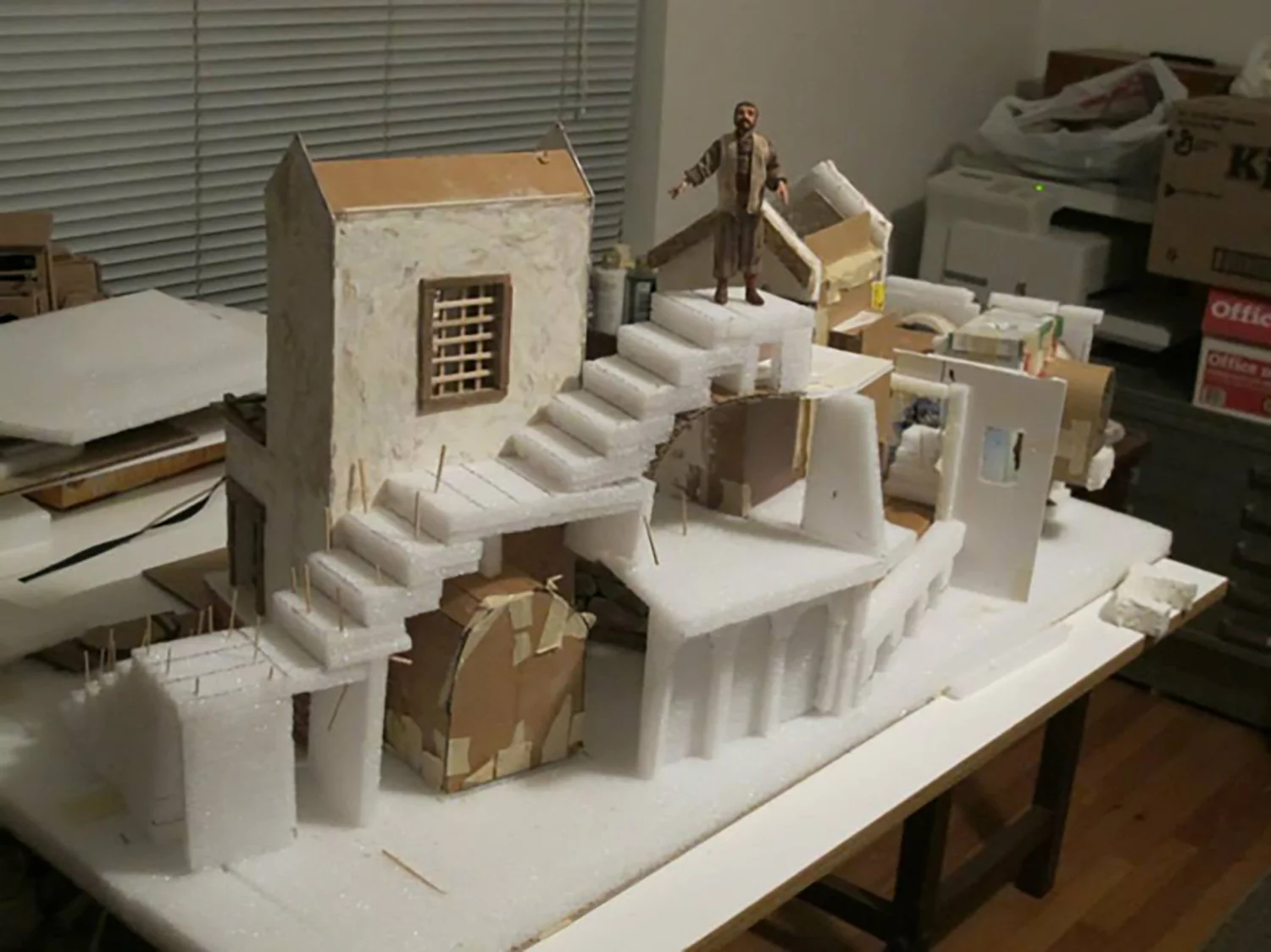 Figure 4: Materials consisting of lightweight Styrofoam, cardboard, and wood are used to create the structures.