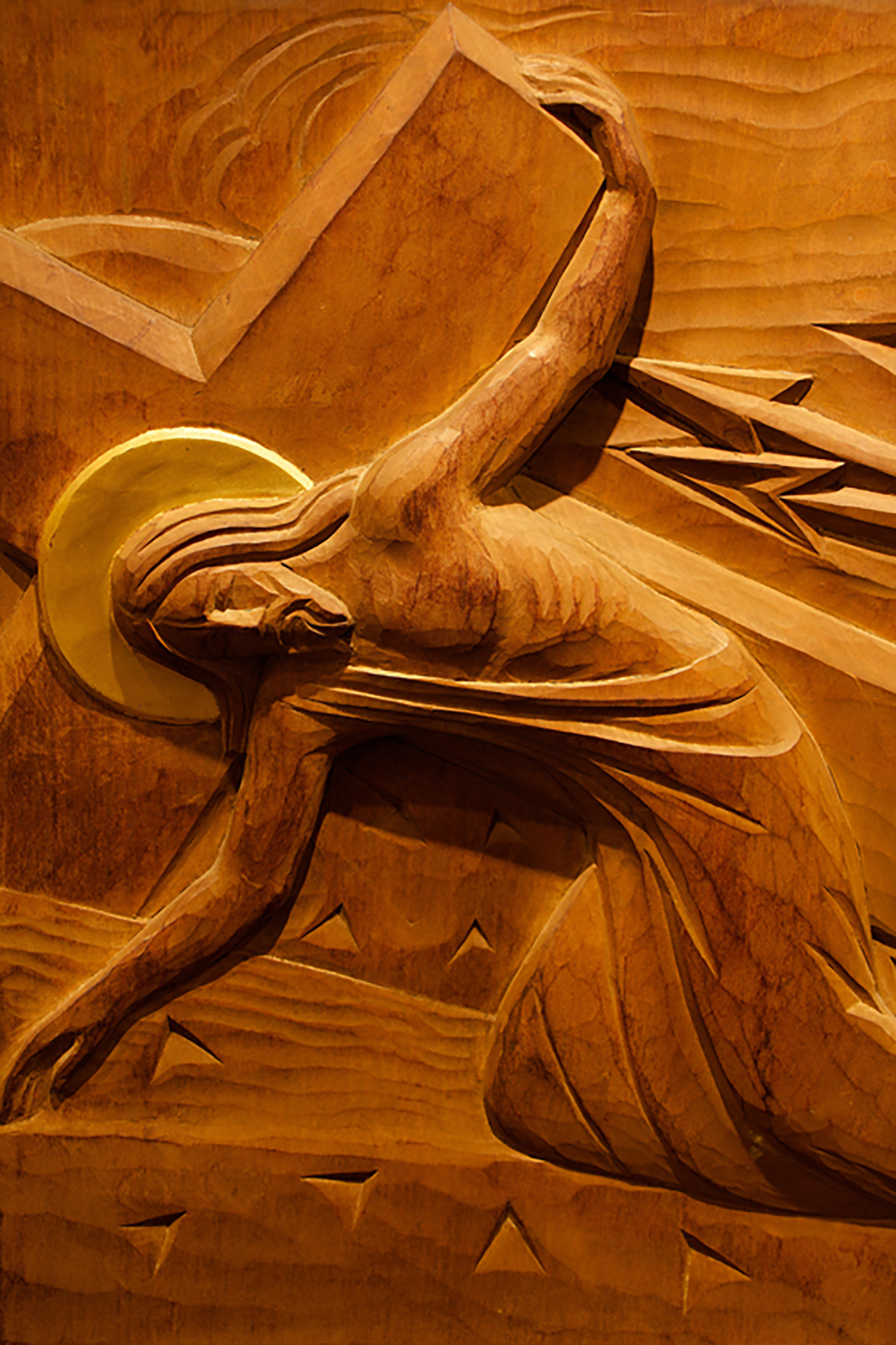 Station VII: Jesus Falls the Second Time; carved wood, St. Timothy's Episcopal Church.