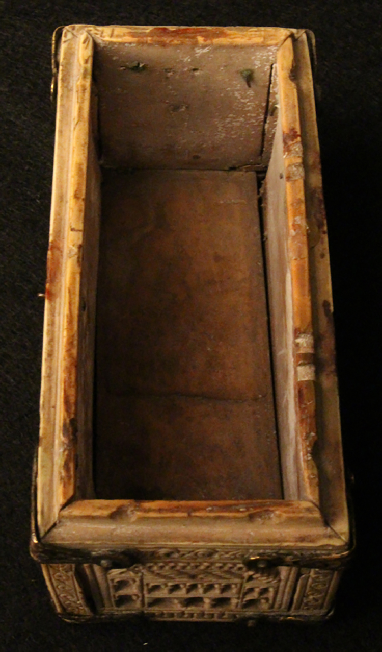 Figure 1: Inside of ivory casket with the lid removed.