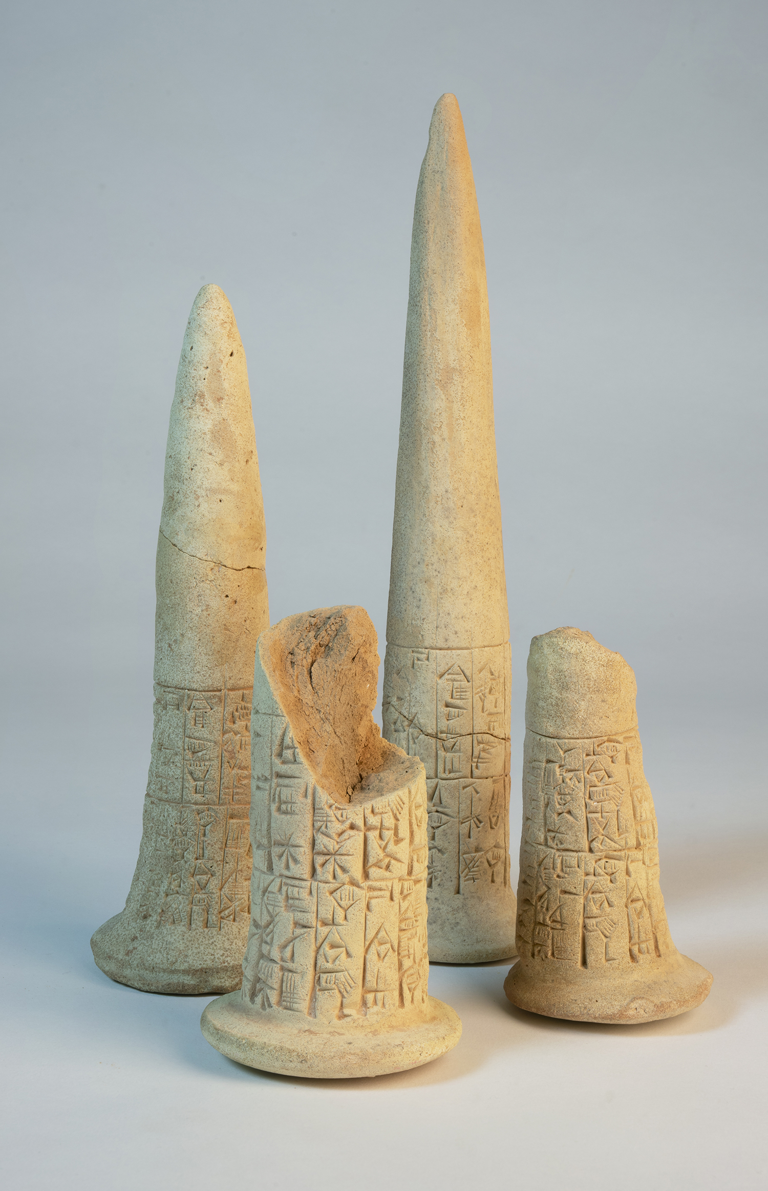 Figure 7: Foundation cones dedicated by king Entemena of the city of Lagash. Terracotta, Early Dynastic II, circa 2500 BCE. In Glencairn’s Ancient Near East gallery (01.IS.34-37).