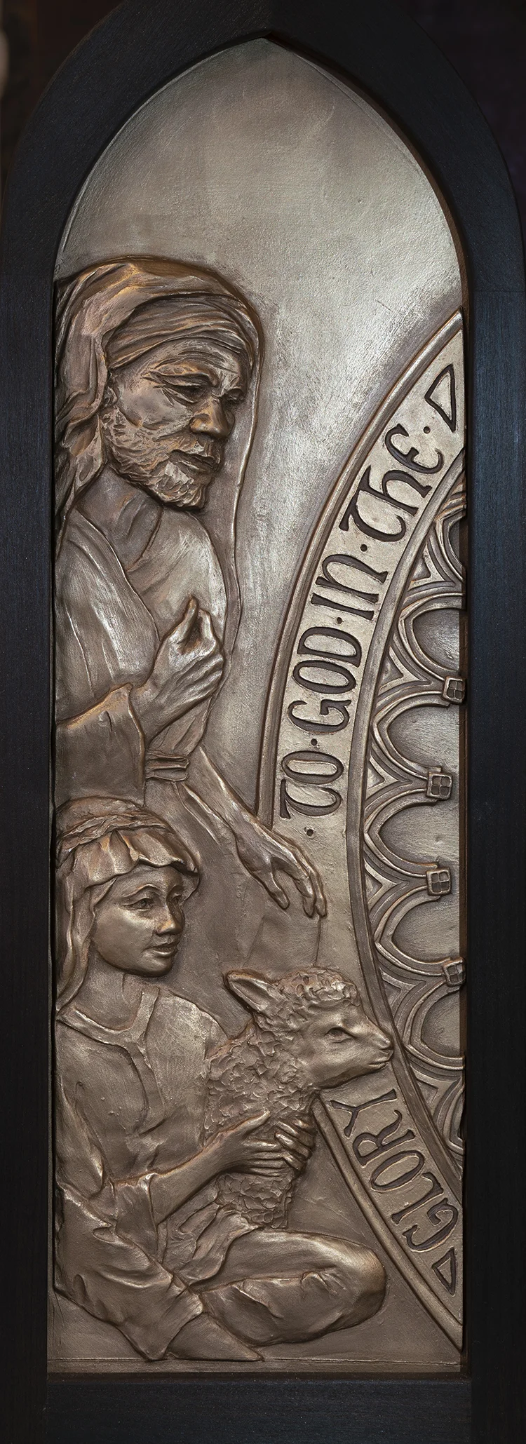 Figure 3: The shepherds. Detail of Nativity triptych pictured in lead photo, by Christina Orthwein, 2018.