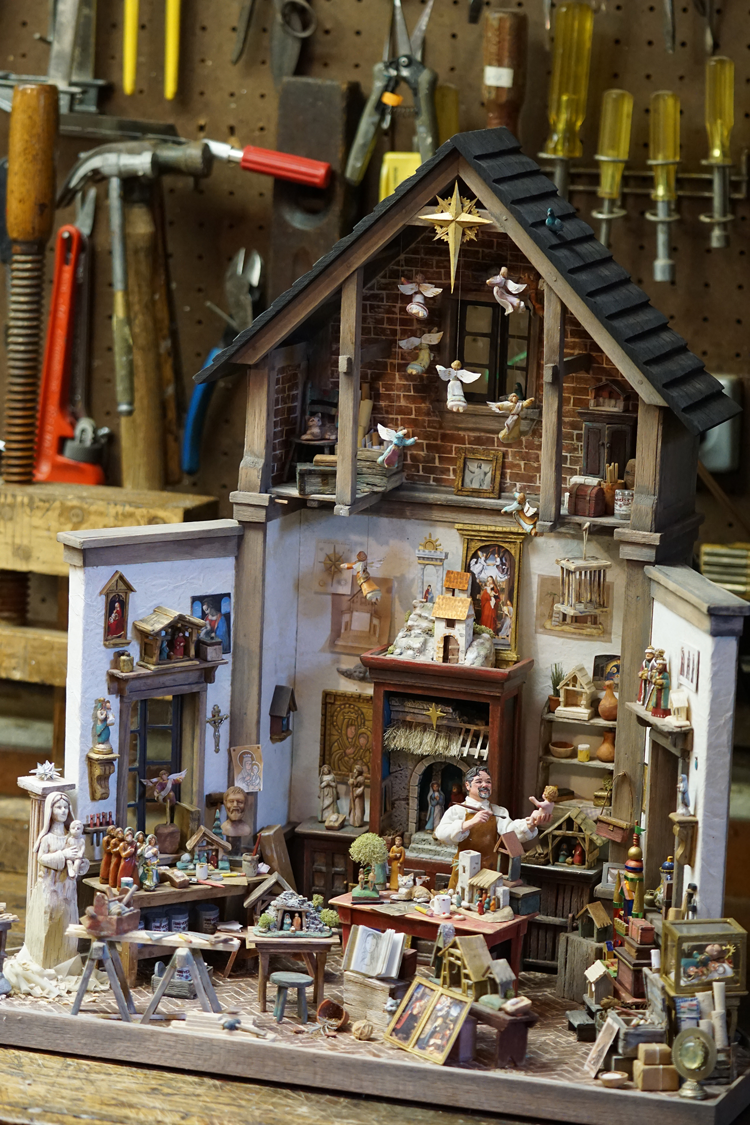 Figure 3: R. Michael Palan's Nativity Maker’s Workshop on the workbench in his basement workshop.