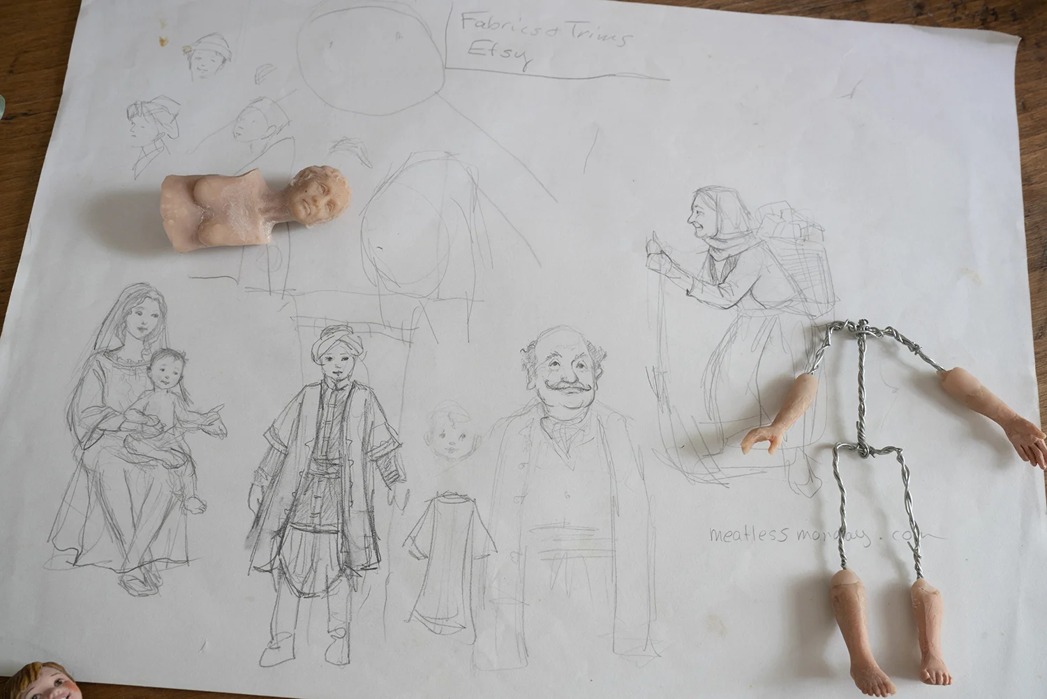 Figure 11: Sketches and Nativity figures in progress.