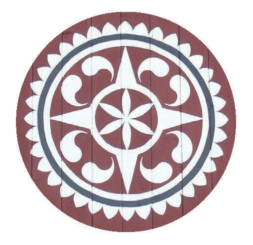 Figure 5: A Lehigh County star, including raindrop shapes and floral petal border characteristic of the region. Lower Macungie, Lehigh County. Courtesy of Patrick J. Donmoyer.