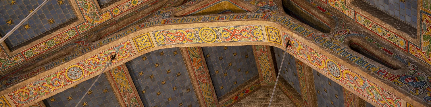 Figure 12a-b: Inscriptions on the ceiling trusses from the works of Emanuel Swedenborg (1688-1772), a Swedish Christian theologian.