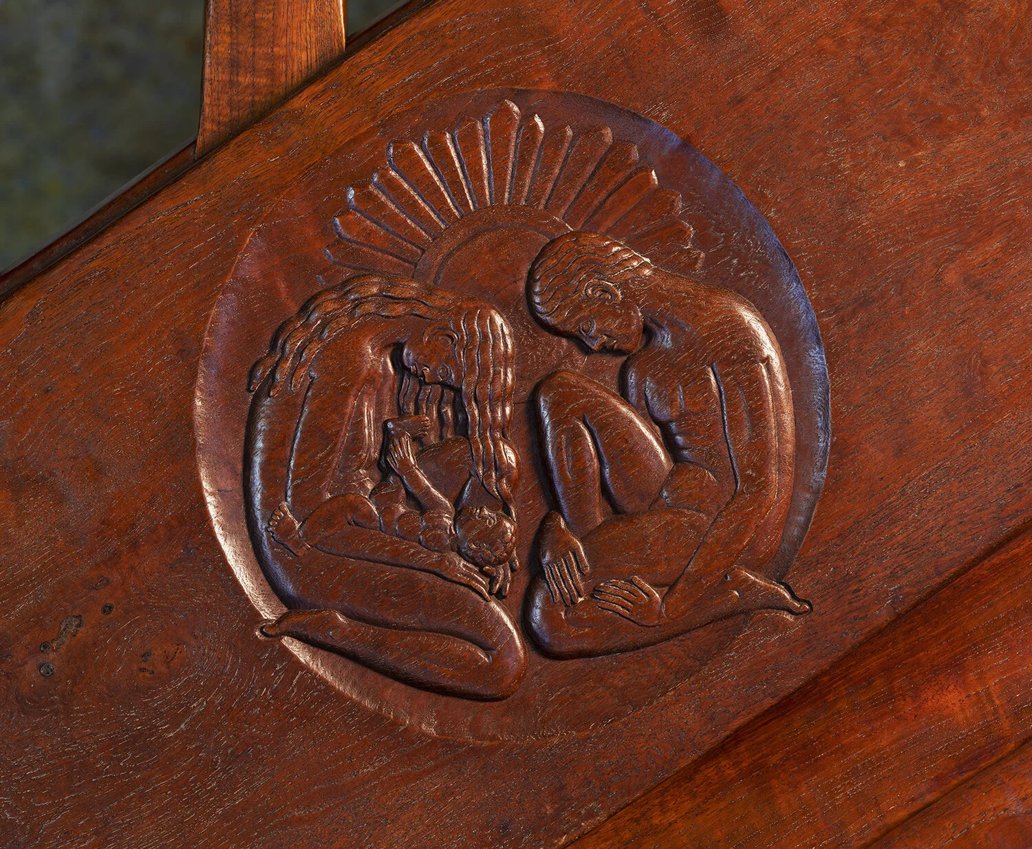 This depiction of adulthood in Frank Jeck’s “Ages of Man” carving on Glencairn’s first-floor staircase seems to have been inspired by two woodcuts produced by the American artist Rockwell Kent titled, “Man” and “Woman.” The images were published in Kent’s 1920 book, Wilderness: A Journey of Quiet Adventure in Alaska .