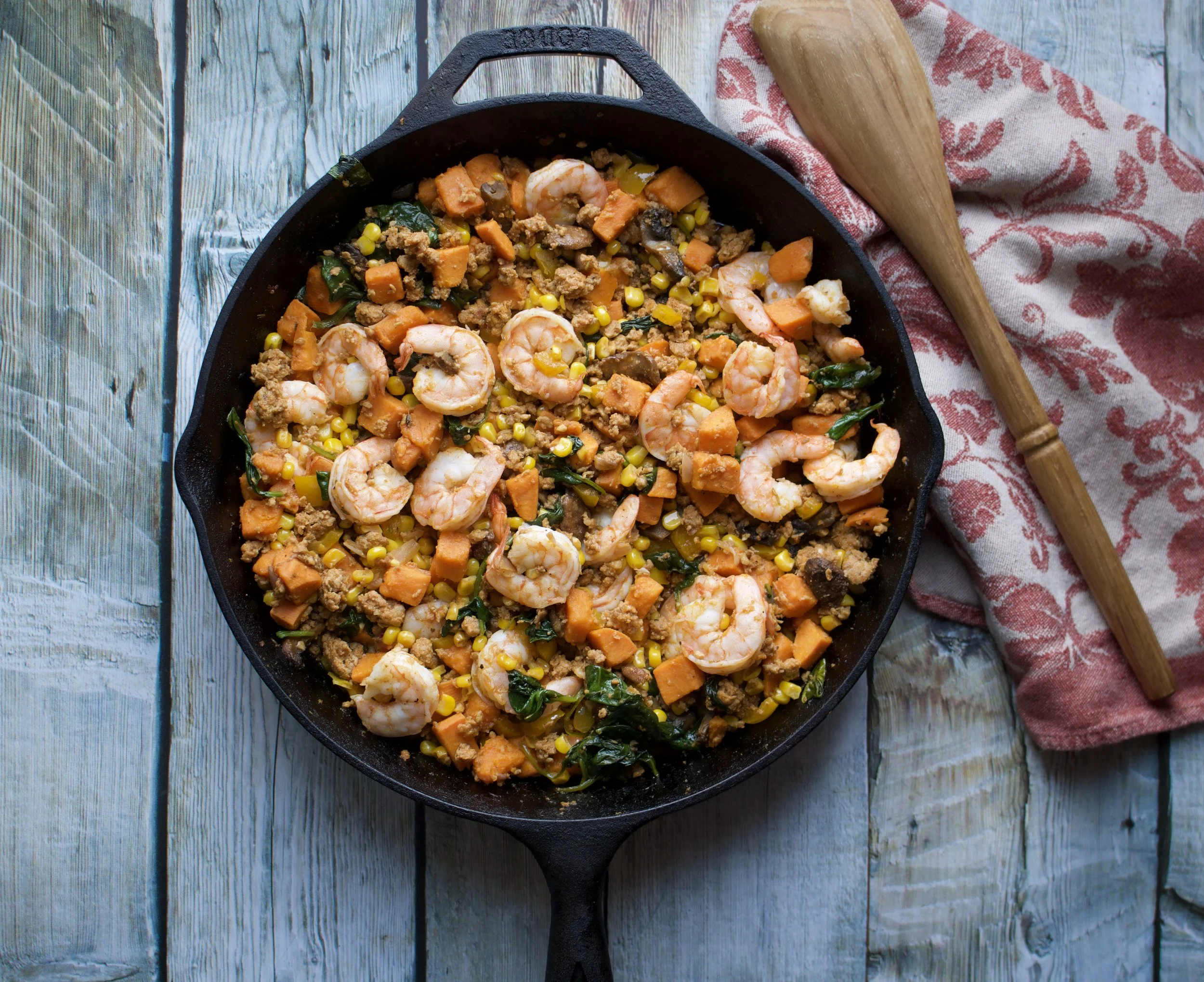 Shrimp Chorizo Sweet Potato Skillet