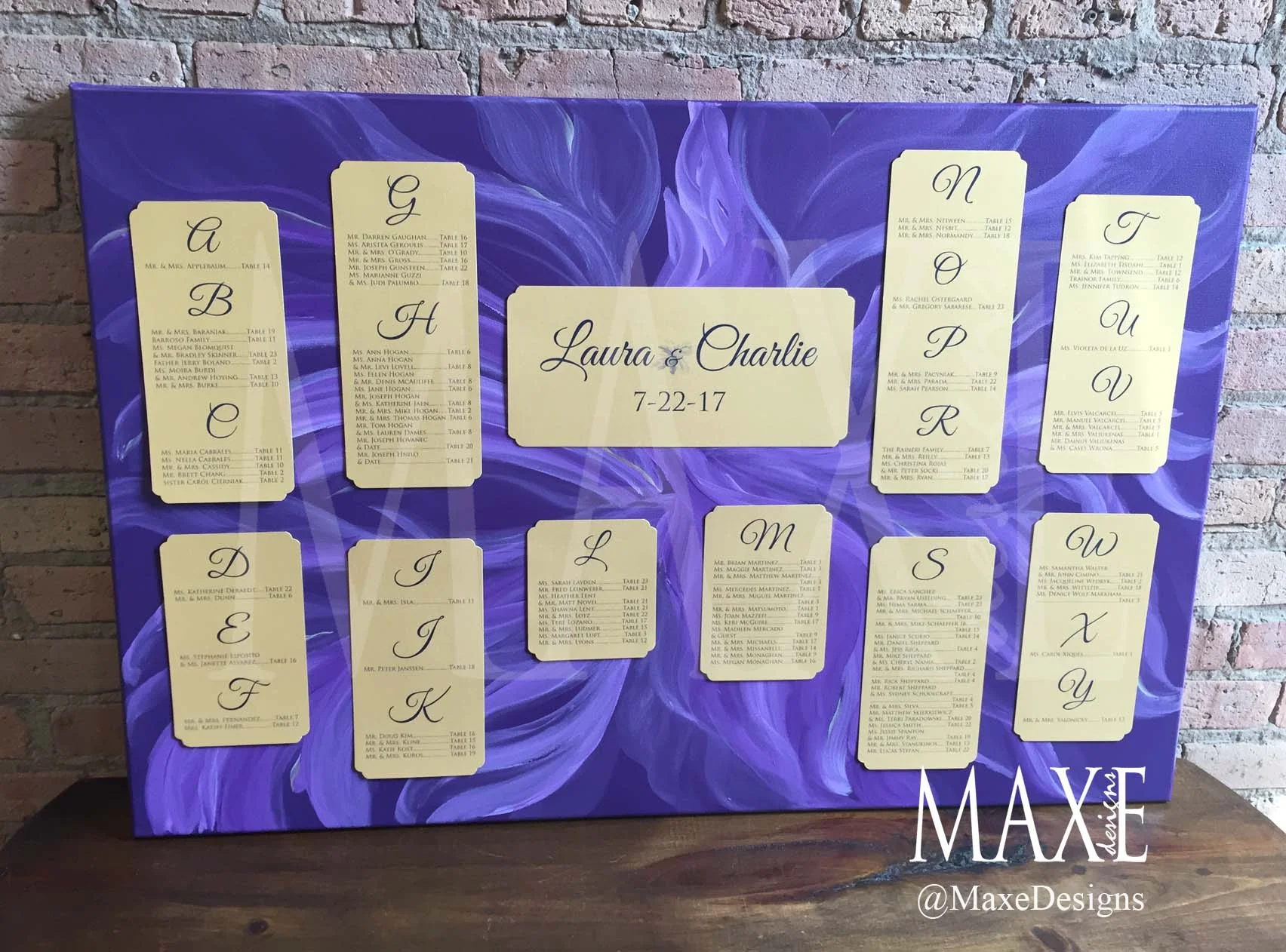 Laura & Charlie's Custom Canvas Art Seating Chart now hangs in their house after the seating chart itself was removed. Yay!