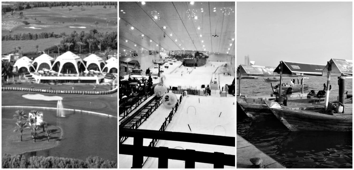 Left to Right: Emirates Golf Club, Ski Dubai and ancient Abra boats