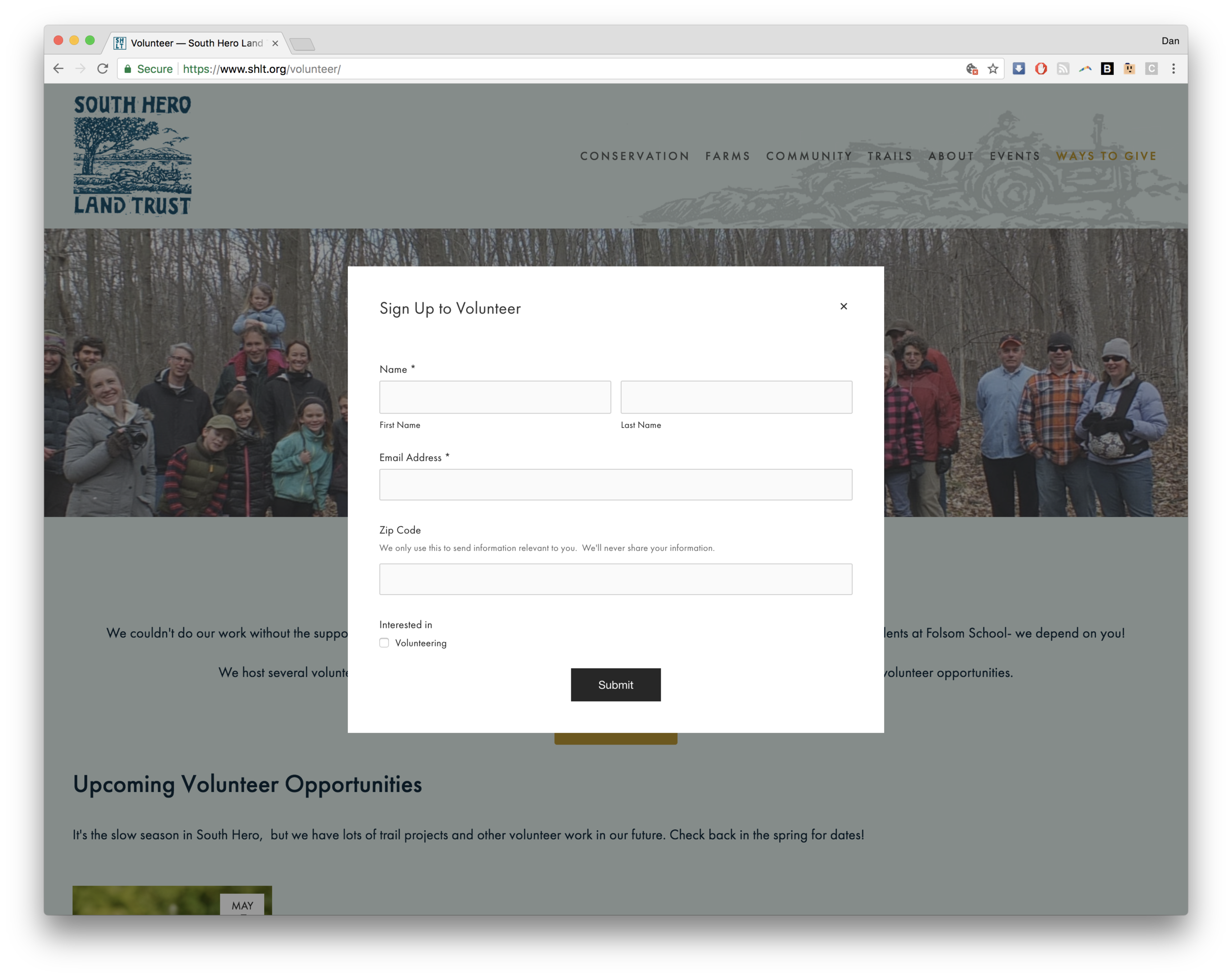 SHLT Volunteer Screen Shot