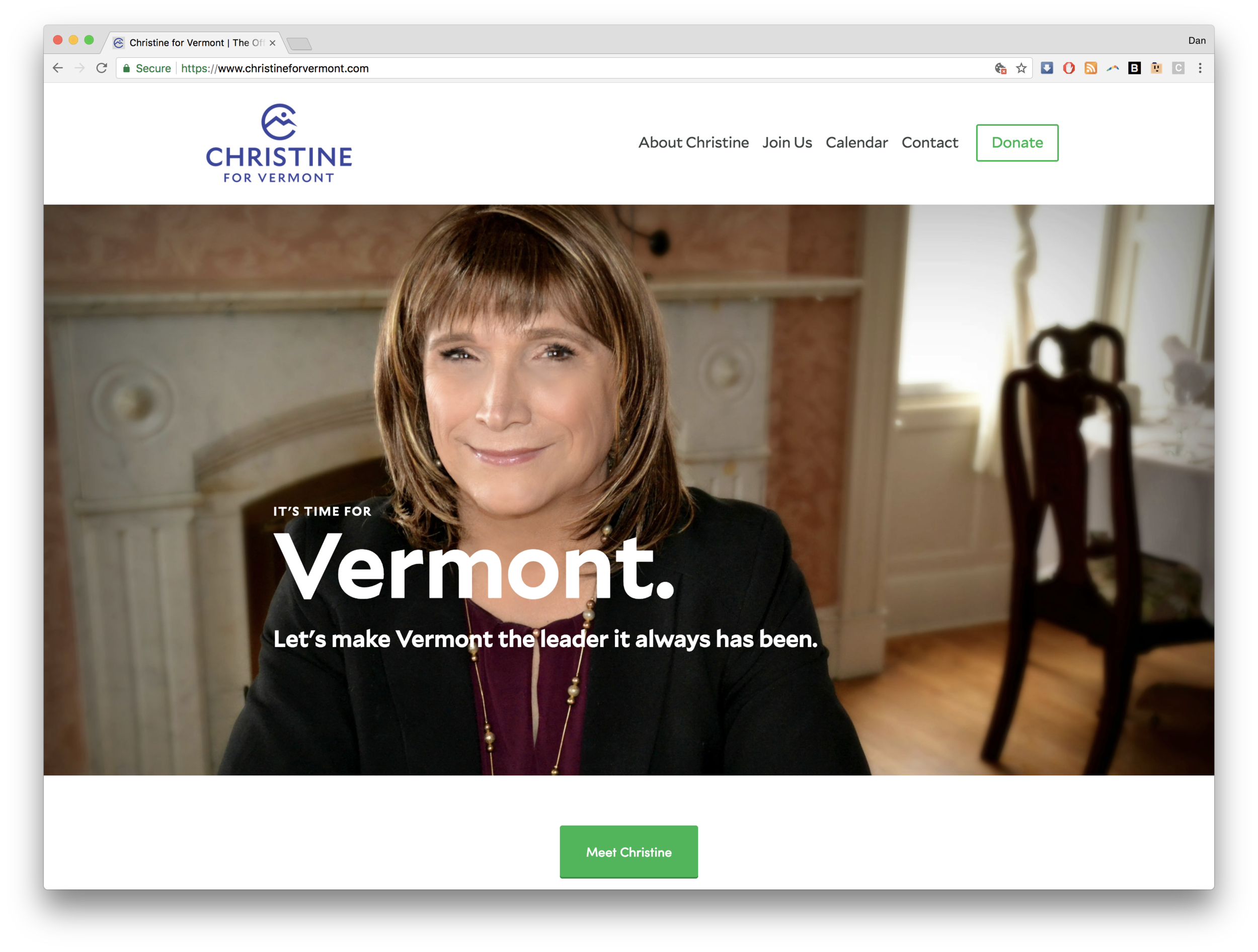 Christine for Vermont Homepage Screenshot